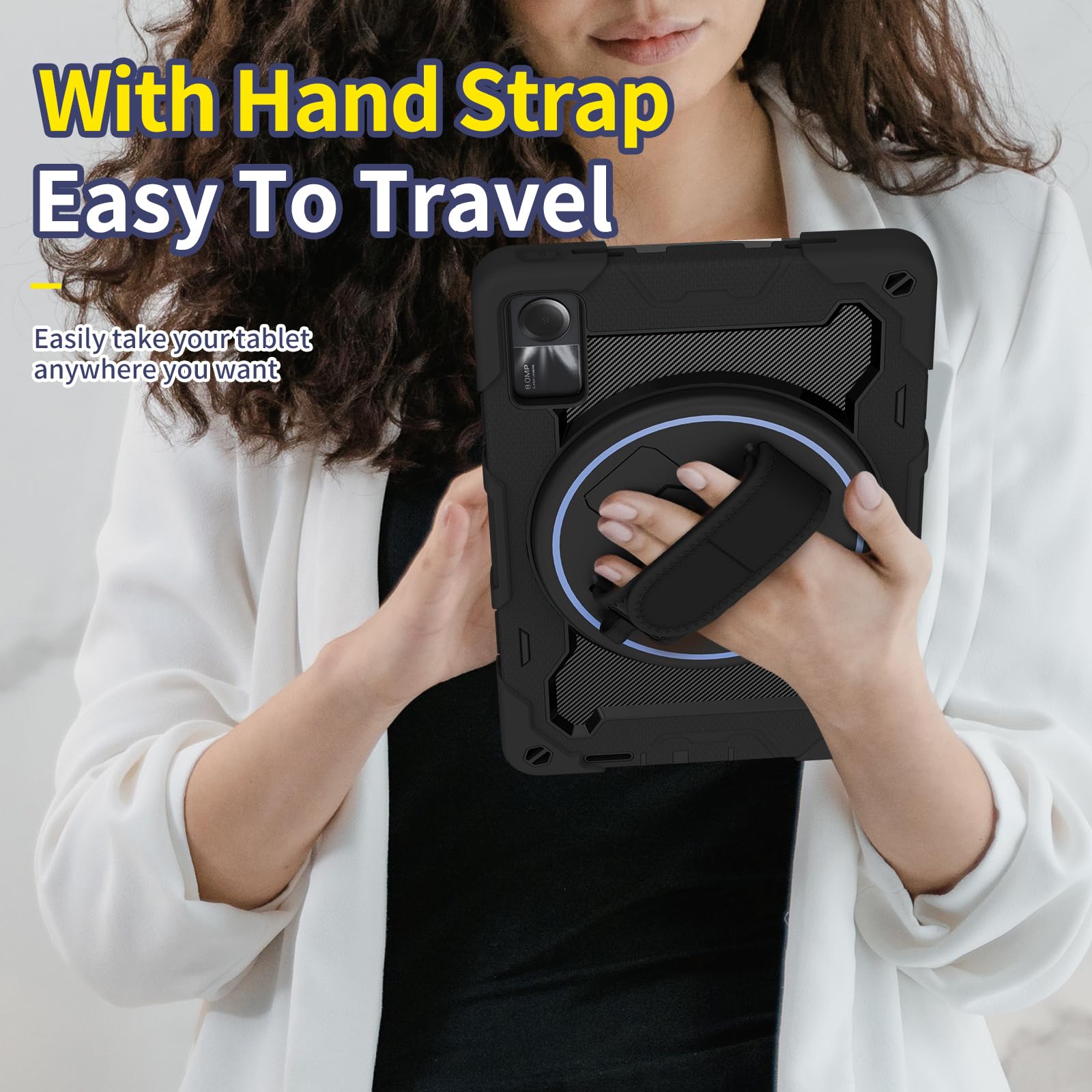 Étui De Tablette Pour Xiaomi Redmi Pad SE 11" (2023) - Robuste - Antichoc - Trois Couches - Rotation à 360 Degrés - Avec Bandoulière - Noir