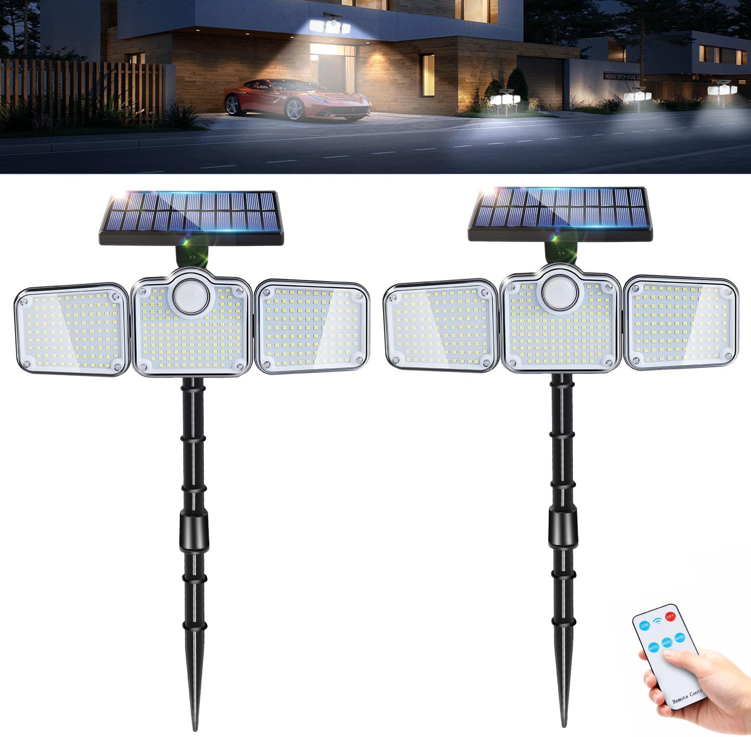 超高輝度 321LED 3000ルーメン 360°照明 屋外 IP65防水 ソーラーセンサーライト 2個セット