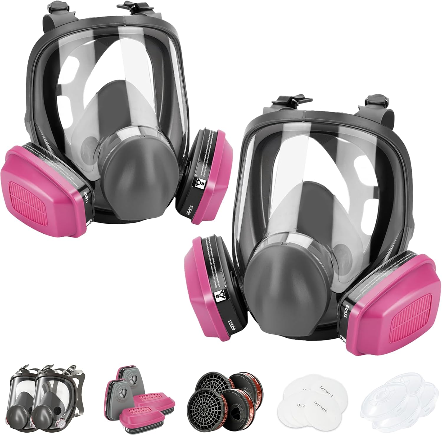 Full Face Respirator Mask with Filters - 2 Pack 6800 Gas Mask with 60921 & P-A-1 Activated Carbon Filter,Reusable Dust Mask Filter Against Gases/Dust/Organic Vapor,for Spray Paint/Sanding/Welding