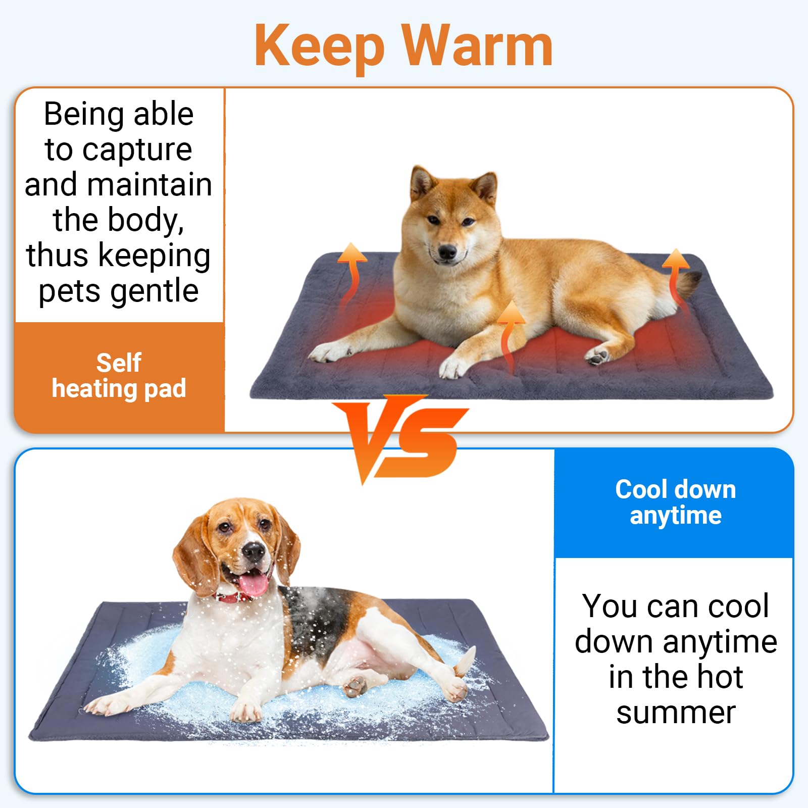 Alfombrilla de refrigeración para perros, autorefrigerante, lavable, reversible, cojín de sofá para mascotas, felpudo autocalentable, mullida, cálida para casa, viajes o en el coche