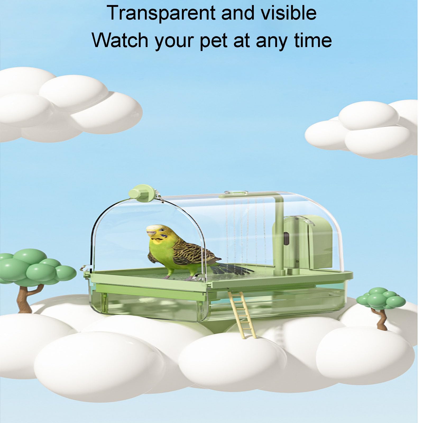 Bañera para pájaros, bañera transparente ajustable con base antideslizante, cómoda y limpia, adecuada para pájaros pequeños