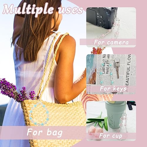 Miniatura 5 de Dije para teléfono, bonito dije de flor para teléfono, color rosa, verde y morado, llavero para teléfono Airpods