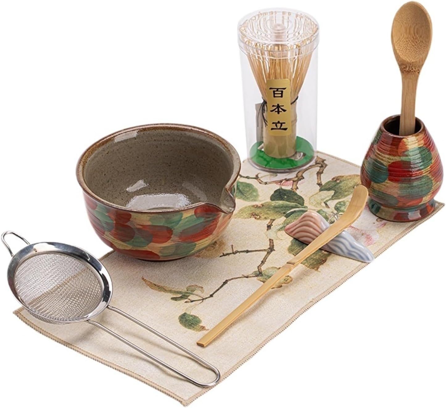 Ceramic Matcha Bowl And Whisk Set Easy To Clean Mixing Kit Heat Resistant Tea(White)