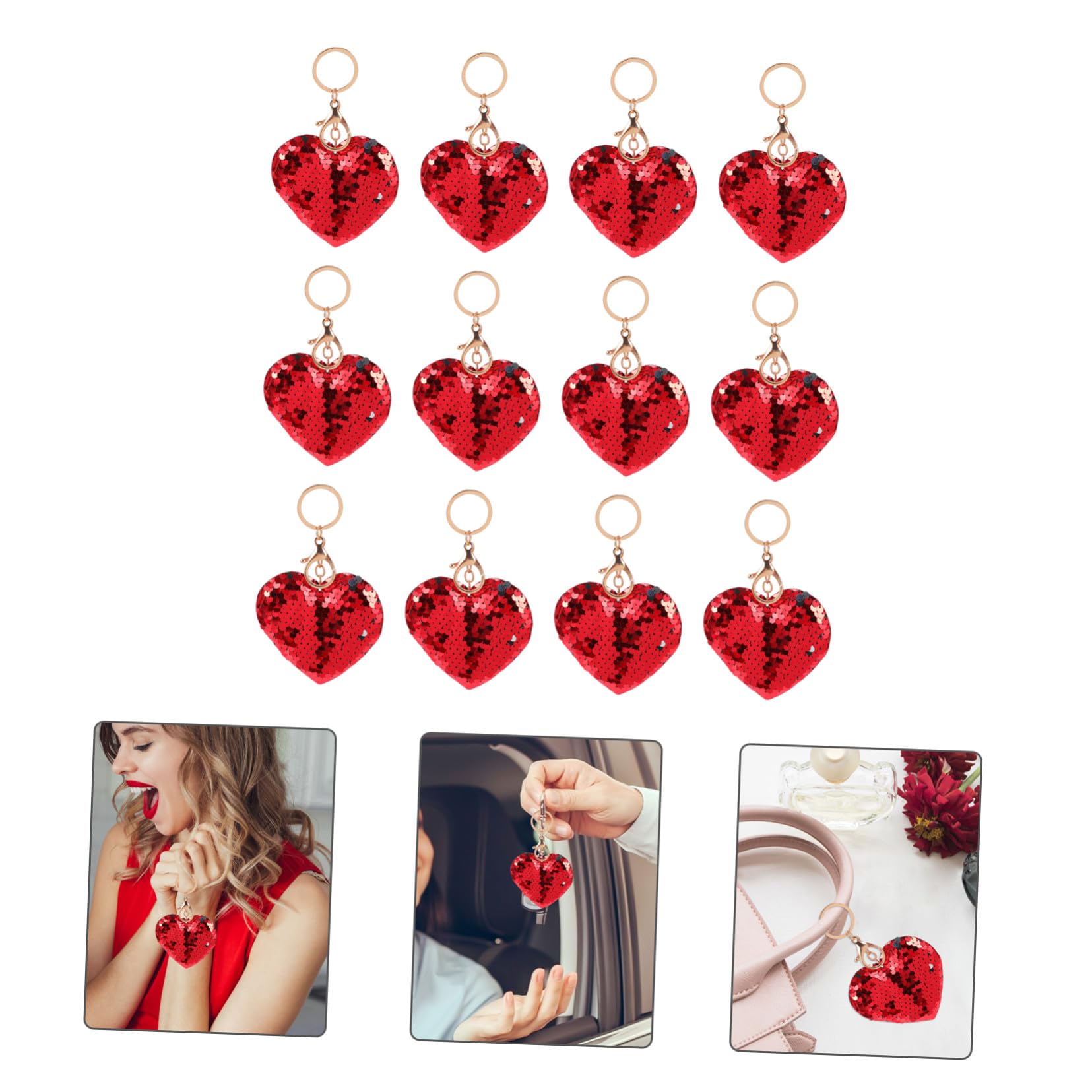 Mipcase Portachiavi a Forma di Cuore 24 Pezzi Paillettes Glitter Rosse Pendenti in Lega e Plastica, Accessori Moda per Uso Quotidiano e Regalo la Festa degli Innamorati