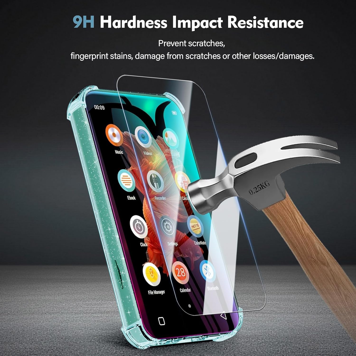 Case and Tempered Glass Screen Protector for innioasis G1 G3 MP3 Player 2 in 1 Set，TPU Clear Cover,Anti Scratch Shock Absorption 9H Hardness, HD Clear, 2 Pack