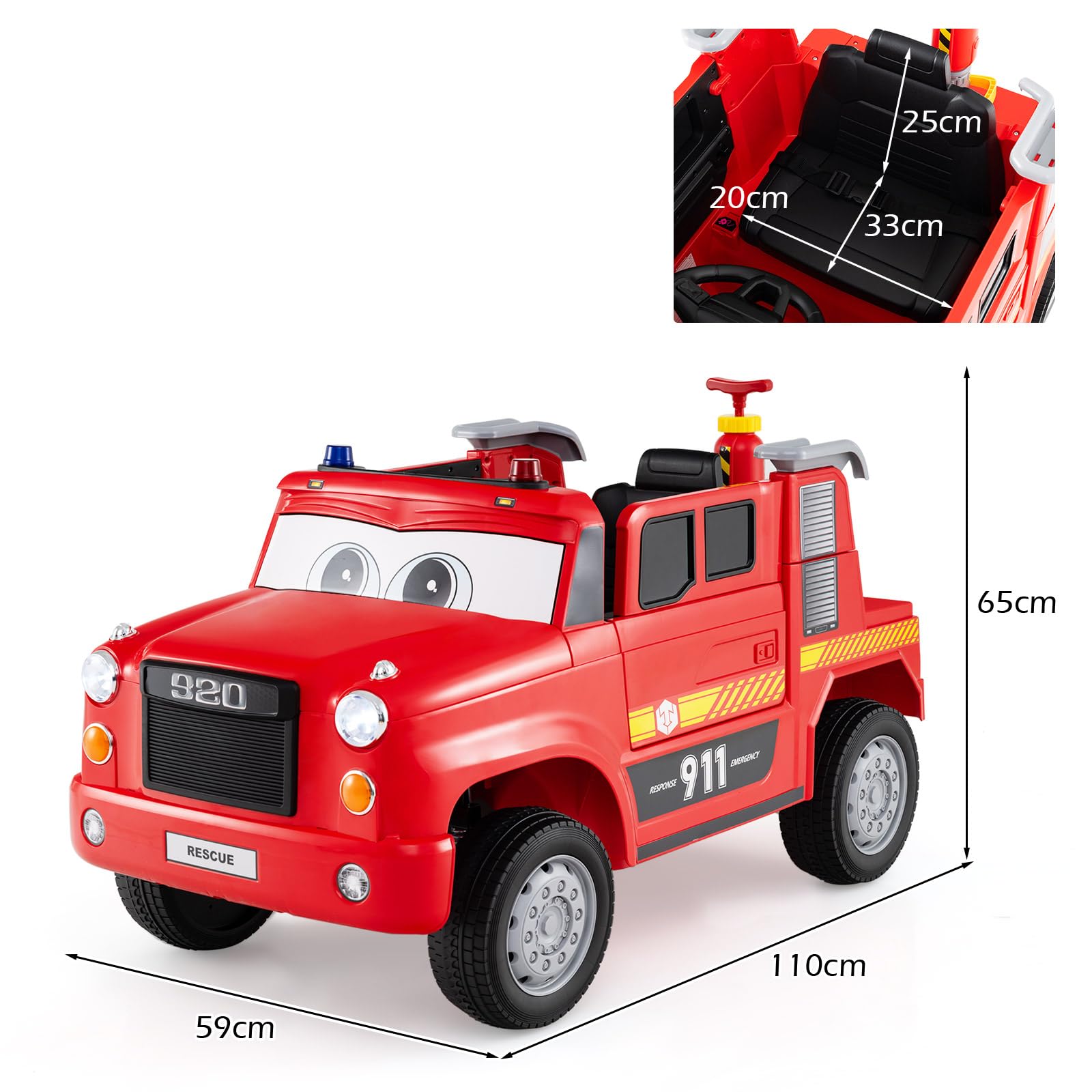 GOPLUS Kinder Elektro-Feuerwehrauto 12V, Elektrofahrzeug Feuerwehr mit Wasserspritze, Musik, Alarm & Lichtern, Kinderfahrzeug mit Fernbedienung & sanftem Anlauf, Kinderauto für Kinder ab 3 Jahre