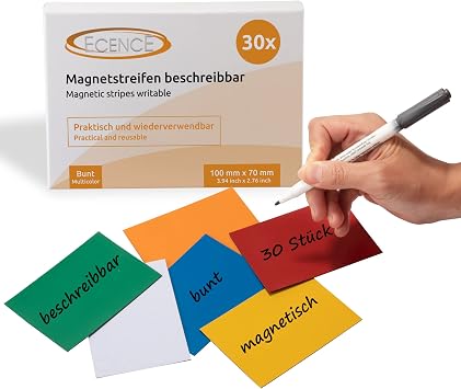 ECENCE Dry Erase Magnetic Labels 30pcs Reusable Magnetic Name Tags 3.94"x2.76" Writable Magnetic Sticker Notes for Whiteboard Refrigerator Locker Classroom Multicolor