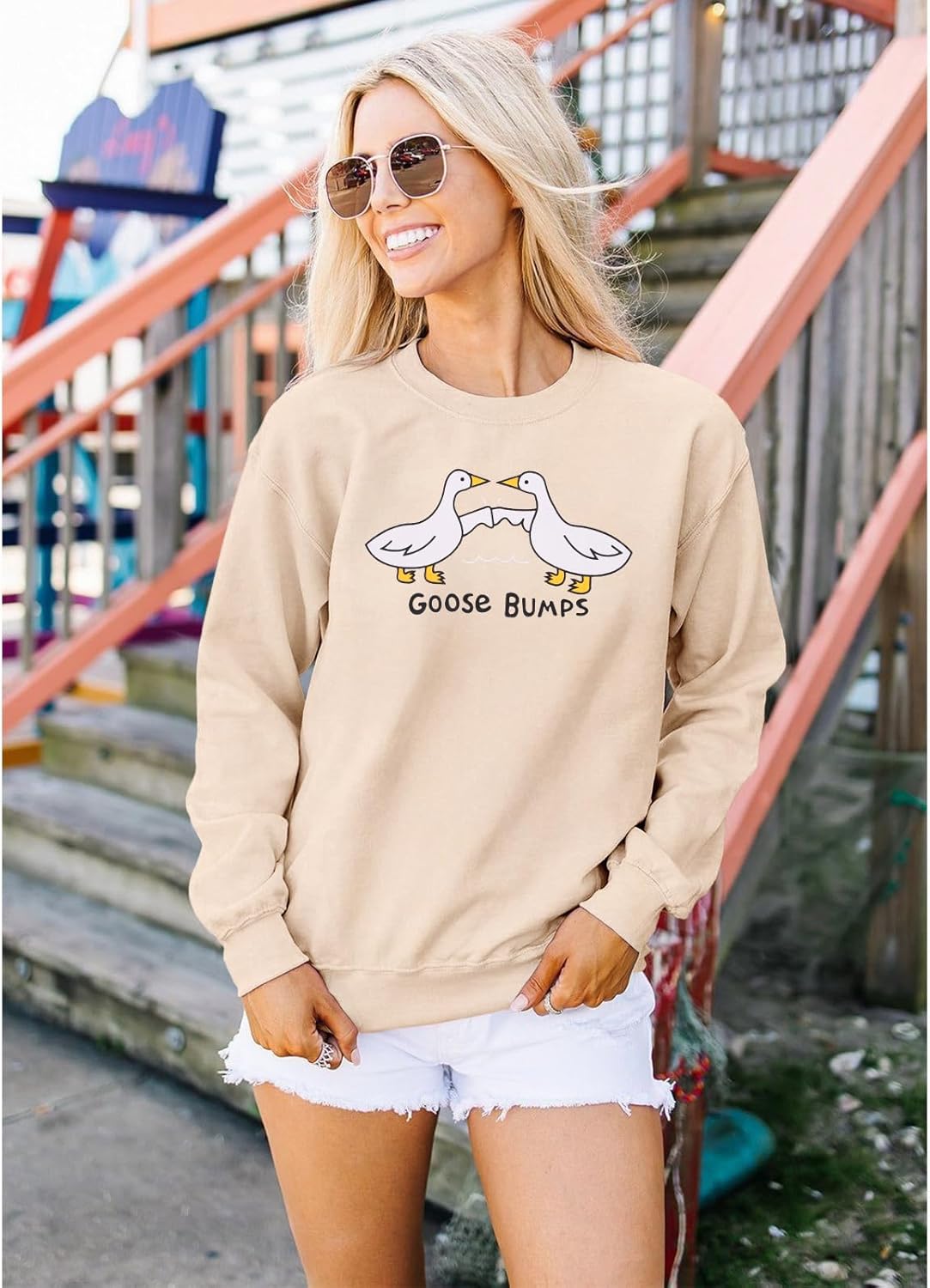 CM C&M WODRO Womens Goose Bumps Funny Sweatshirt Silly Fist Bumps Pun Tshirt Best Friends Greetings Sweater Meme Shirt - Image 3