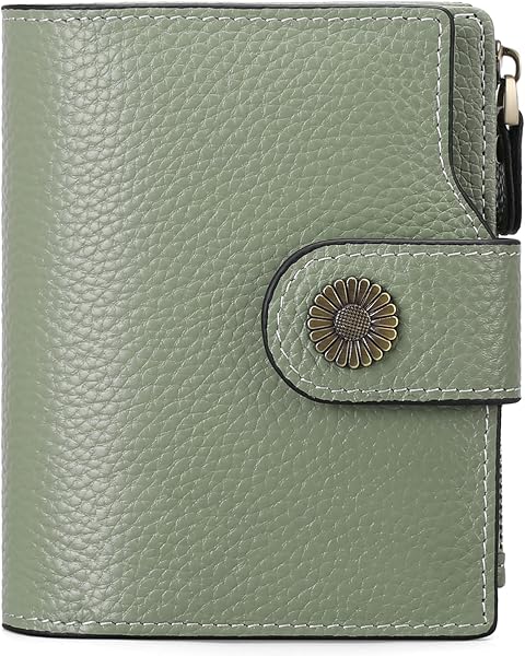 Falan Mule Women's Lightweight Genuine Leather Wallet, Includes Card Holders, RFID-Blocking, Lightweight, Photo & ID Holder, Green