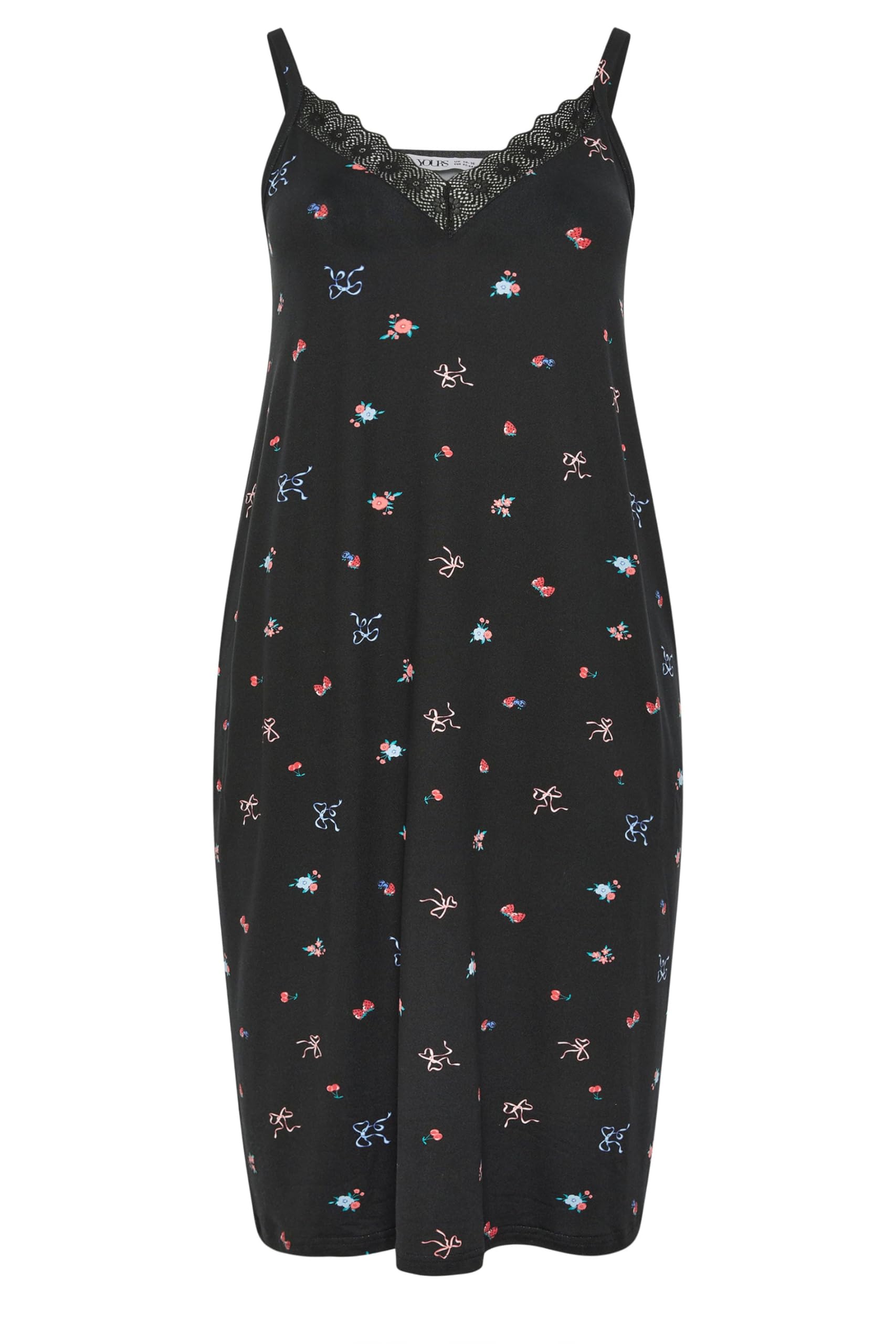 Yours Curve Floral Soft Touch Chemise Nightdress - Women's - Plus Size Curve Black