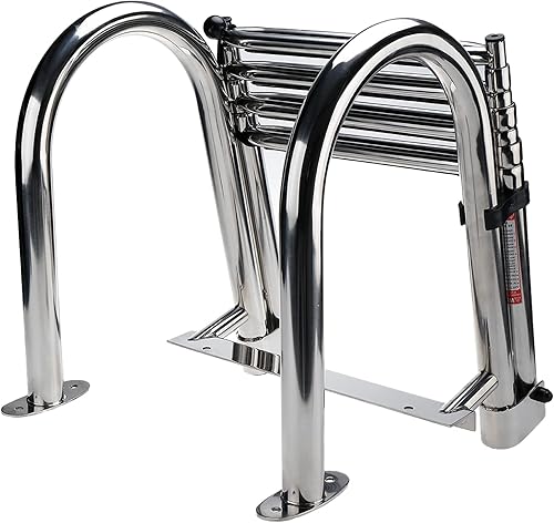 Miniatura 5 de Escalera para barco pontón de acero inoxidable de 4 escalones, escalera plegable telescópica para entrada trasera, escalera de cubierta de natación