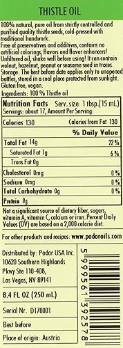 Miniatura 2 de PÖDÖR Aceite de cardo de alta calidad, 8.4 onzas líquidas, prensado en frío, 100% natural, sin refinar y sin filtrar, vegano, sin gluten, sin OMG en
