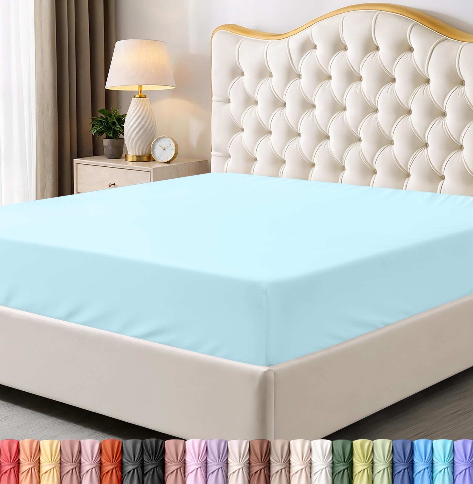 Queen Fitted Sheet, Ultra Soft Fits Up to 15 Inch Deep Pocket, Ice Blue