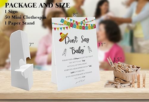 Miniatura 2 de Fiesta Don't Say Baby Game (1 letrero y 50 mini pinzas naturales) Juego de Don't Say Baby Shower, decoraciones de baby shower, juegos de baby