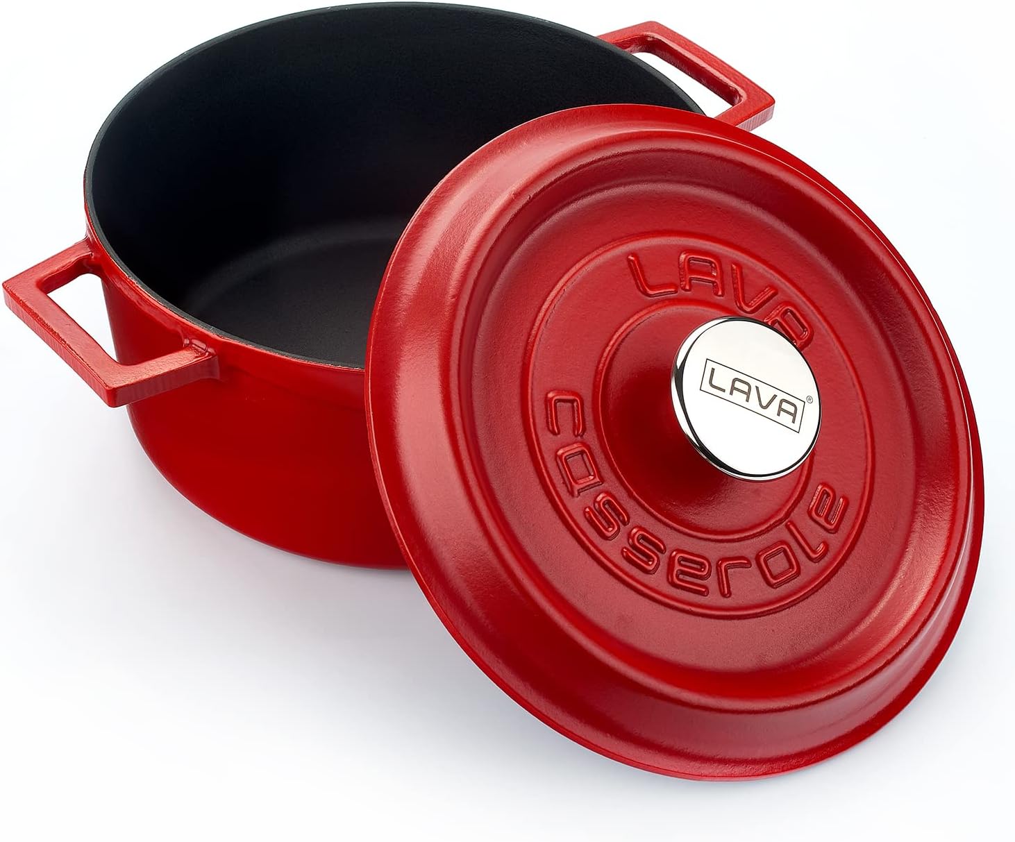 Lava Metal Spring Range - Cast Cookware, Round, 24 cm, Matte Enamel, Gloss Black Base, Red