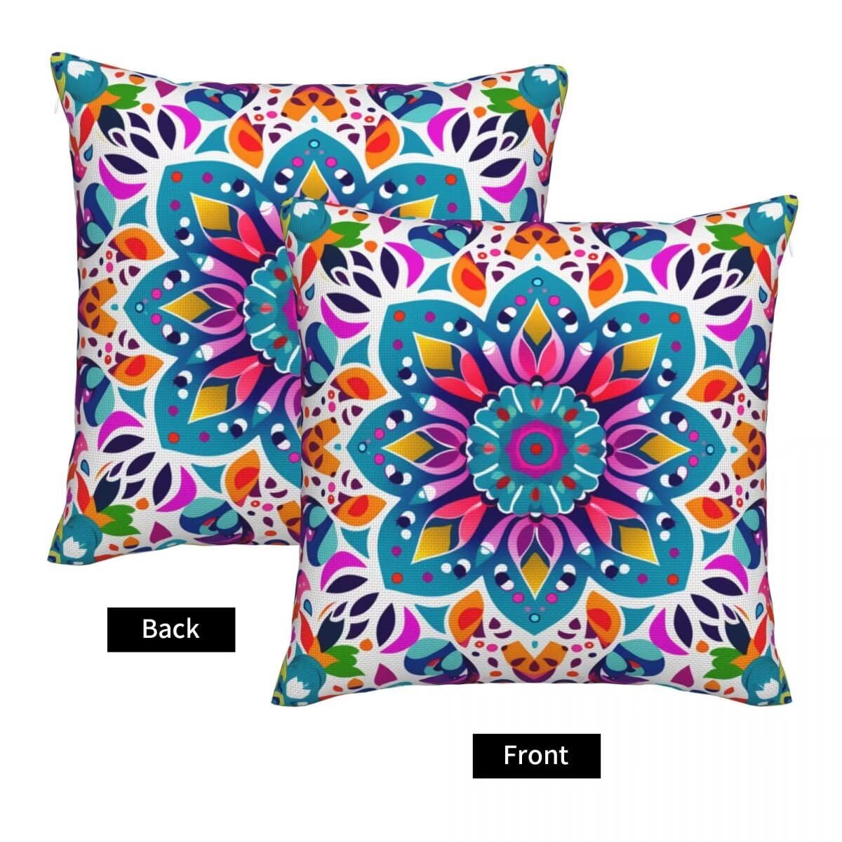2 Pezzi Cuscini da Esterno Impermeabili Colorato Federe Cuscini Divano 60x60 cm Mandara Copri Cuscini per Divano Decorativo Quadrate Federe Cuscino per Auto, Casa, Caffè, Giardino, Esterni -FS547