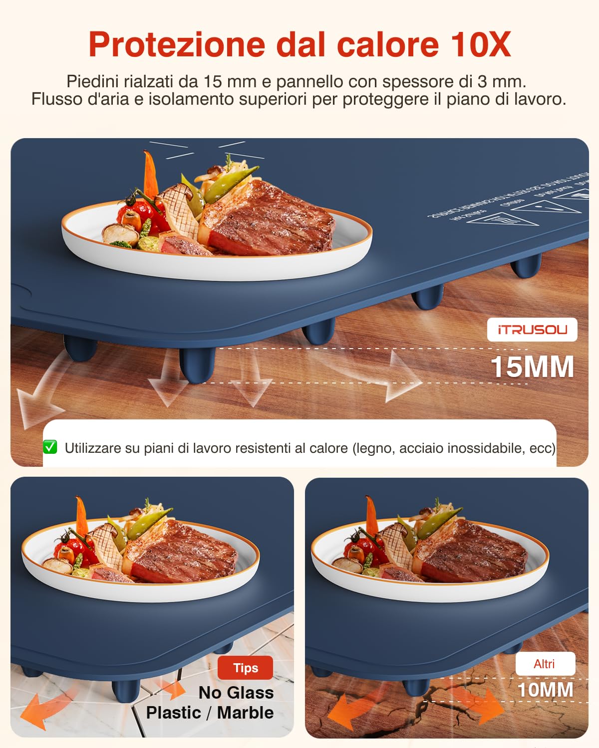 Scaldavivande, vassoio riscaldante, arrotolabile e portatile,Nano-materiale in silicone premium, Piastra Riscaldante per Alimenti iTRUSOU, Tappetino Elettrico con Timer 1-99H, 7 Temperature