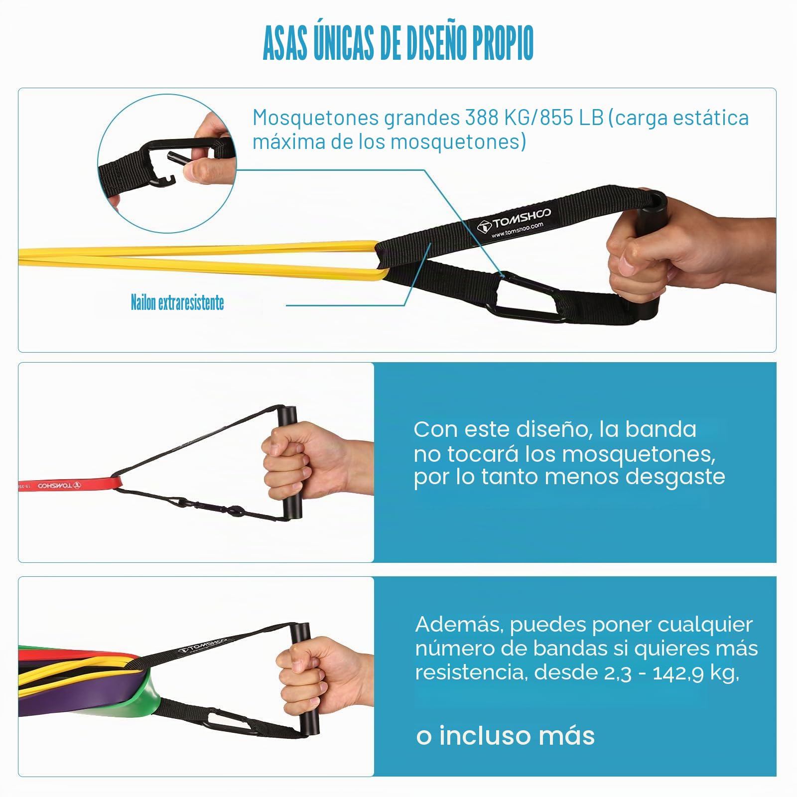 TOMSHOO Bandas de Resistencia, 5pcs Bandas Elasticas de Fitness de Látex Natural con 1 Anclaje de Puerta y 2 Manija, Pull Up Bands Set para Entrenamiento de Fuerza Estiramiento Yoga Pilates Culturismo