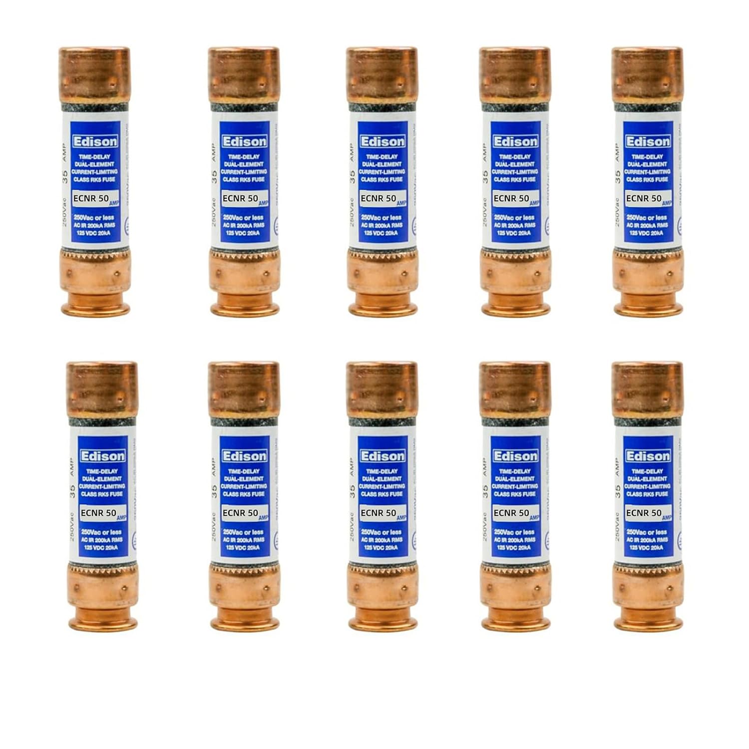 10-Pack New ECNR-50 ECNR-50A 250Vac Time Delay Fuse,ECNR-50 Current Limiting Class RK5 Cartridge Fuse