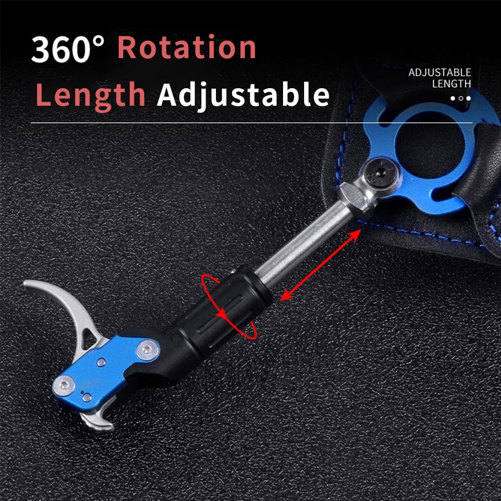 Archery Bow Release, Adjustable Leather 360 Degree Rotatable Jaw Compound Bow Wristband Release Aids (Blue)