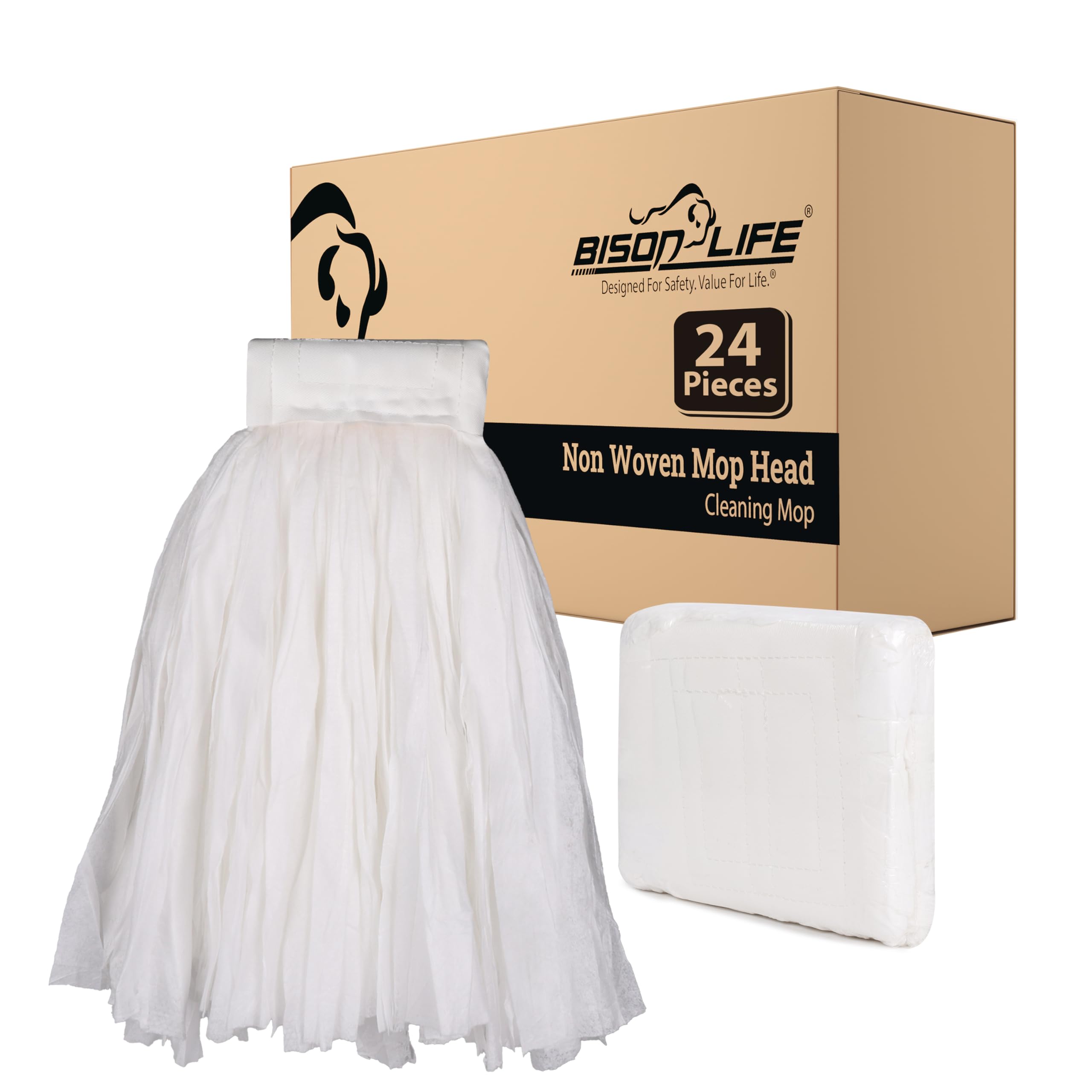 Kleen Handler White Disposable Industrial Mop Head Replacement | Non-Woven Cut-End Wet Floor Mop Refill