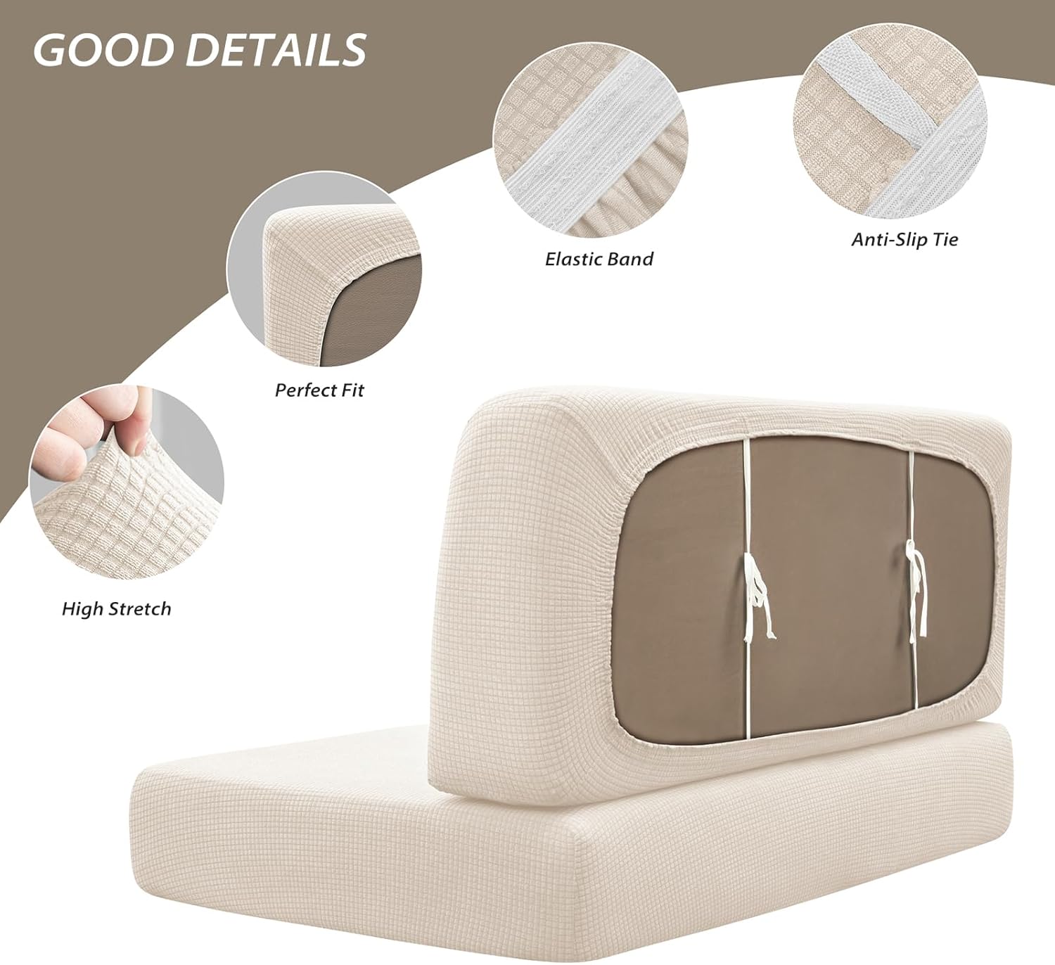 Gollense RV Dinette Cushion Covers Set of 2, Waterproof Stretch Camper Cushion Covers, Sectional Replacement RV Seat Covers for Trailer Couch, Includes 2 Backrest Cover & 2 Bench Cover (Beige)