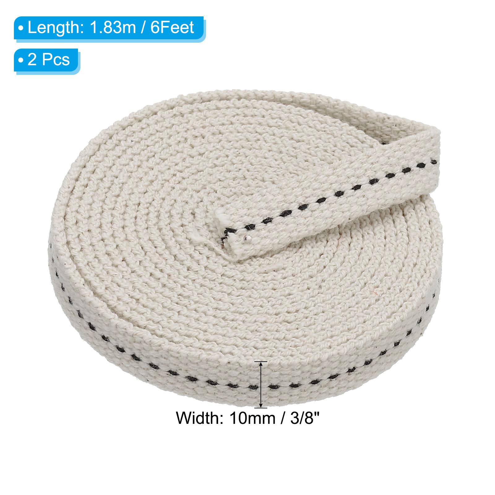 PATIKIL 3/8" Wide 6 Feet 100% Cotton Flat Wick, 2 Rolls Oil Lamp Wicks with Black Stitch for Kerosene Lamp Lantern Oil Burner - Image 2