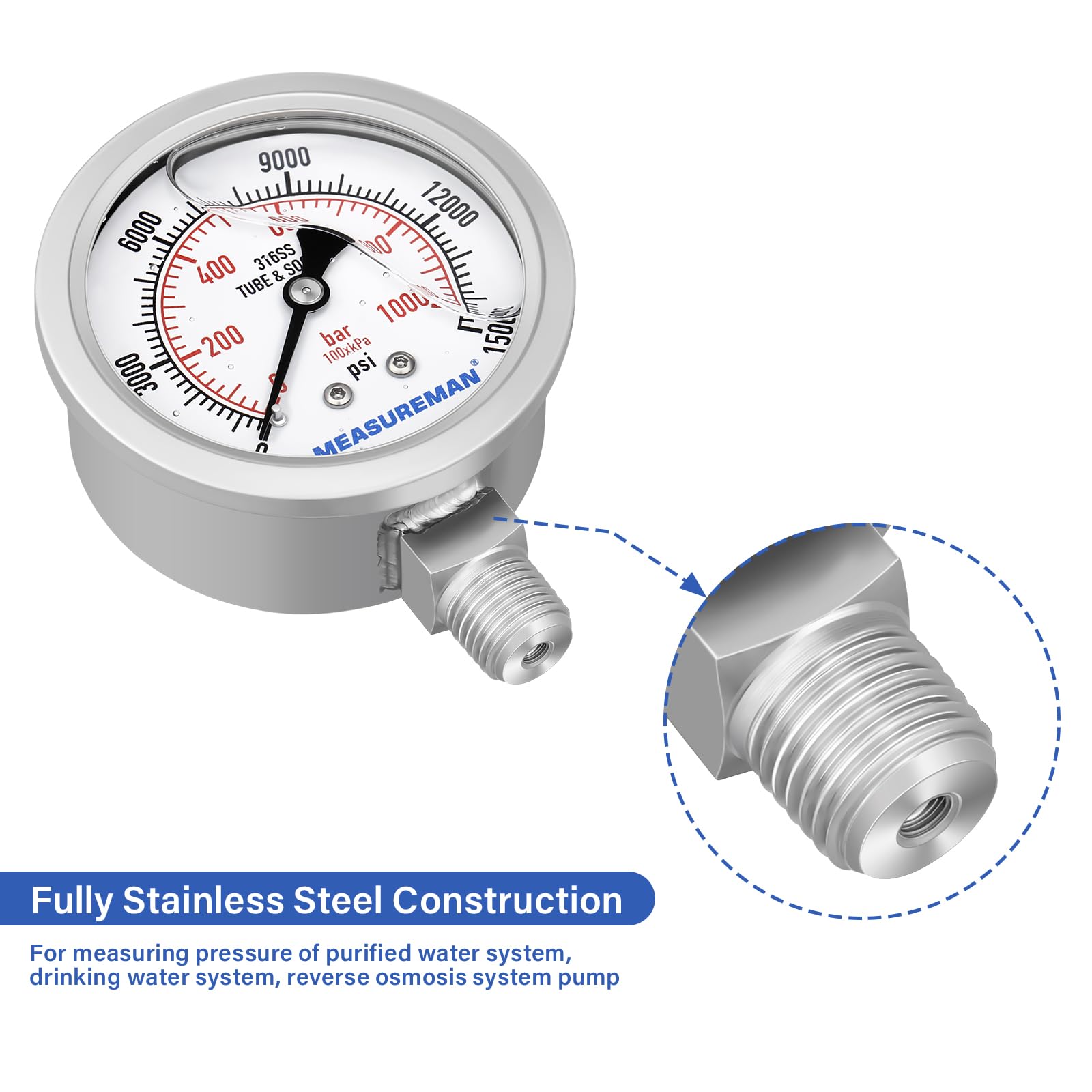 MEASUREMAN Fully Stainless Steel Hydraulic Glycerin Filled