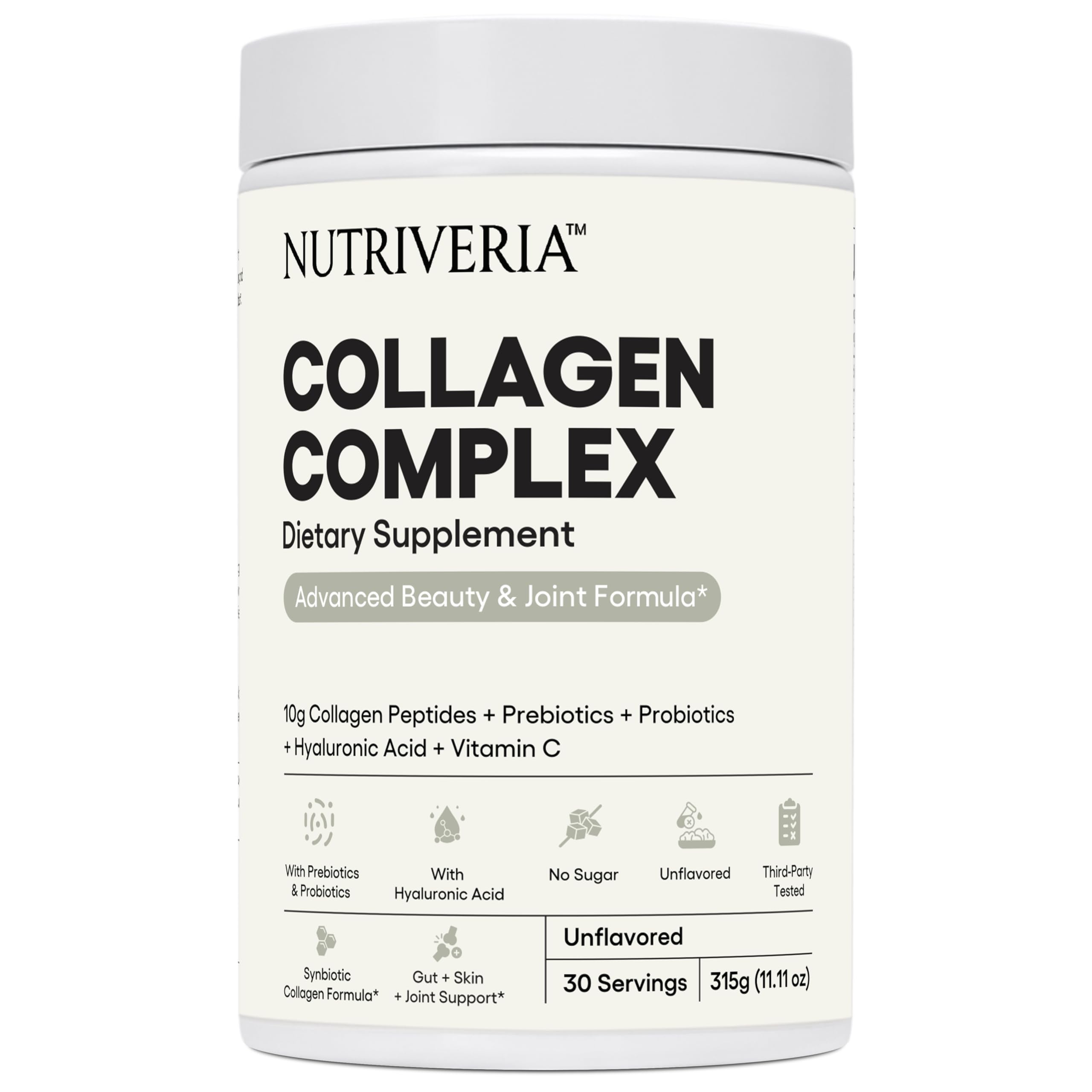 Collagen Peptides Powder, 10g Per Serving, Hyaluronic Acid, Vitamin C, Prebiotics & Probiotic Ingredients, 30 Servings, Skin, Hair, Nails & Joint Support