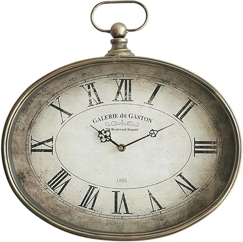 Vintage Decorative Wall Clock - 16 inch, Oval Pocket Watch Design, Retro Gold, Roman Numerals, Battery Operated, Large Antique Wall Clock for Living