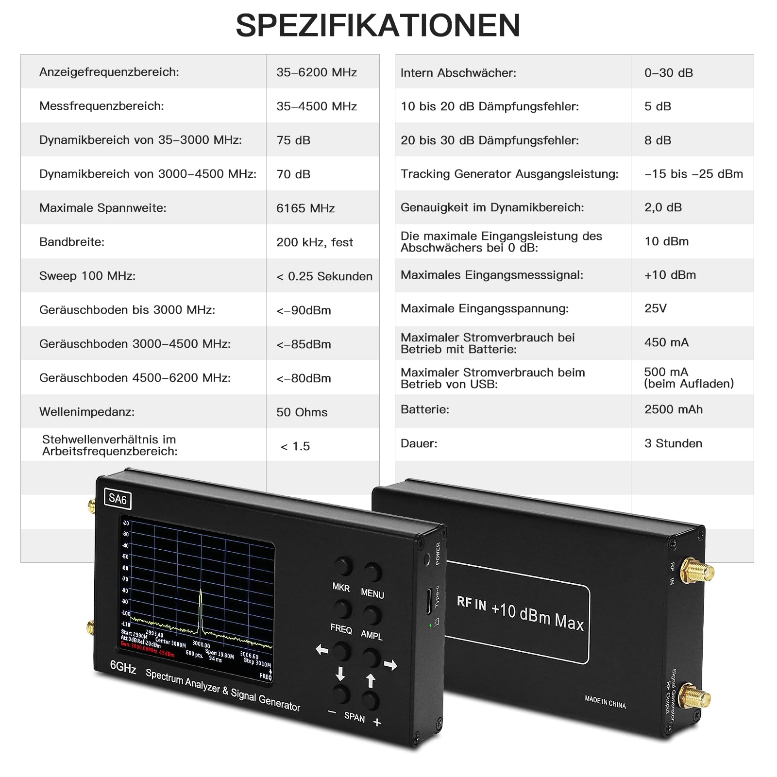 SA6 6GHz Spektrumanalysator SignalGenerator RF Signalquelle