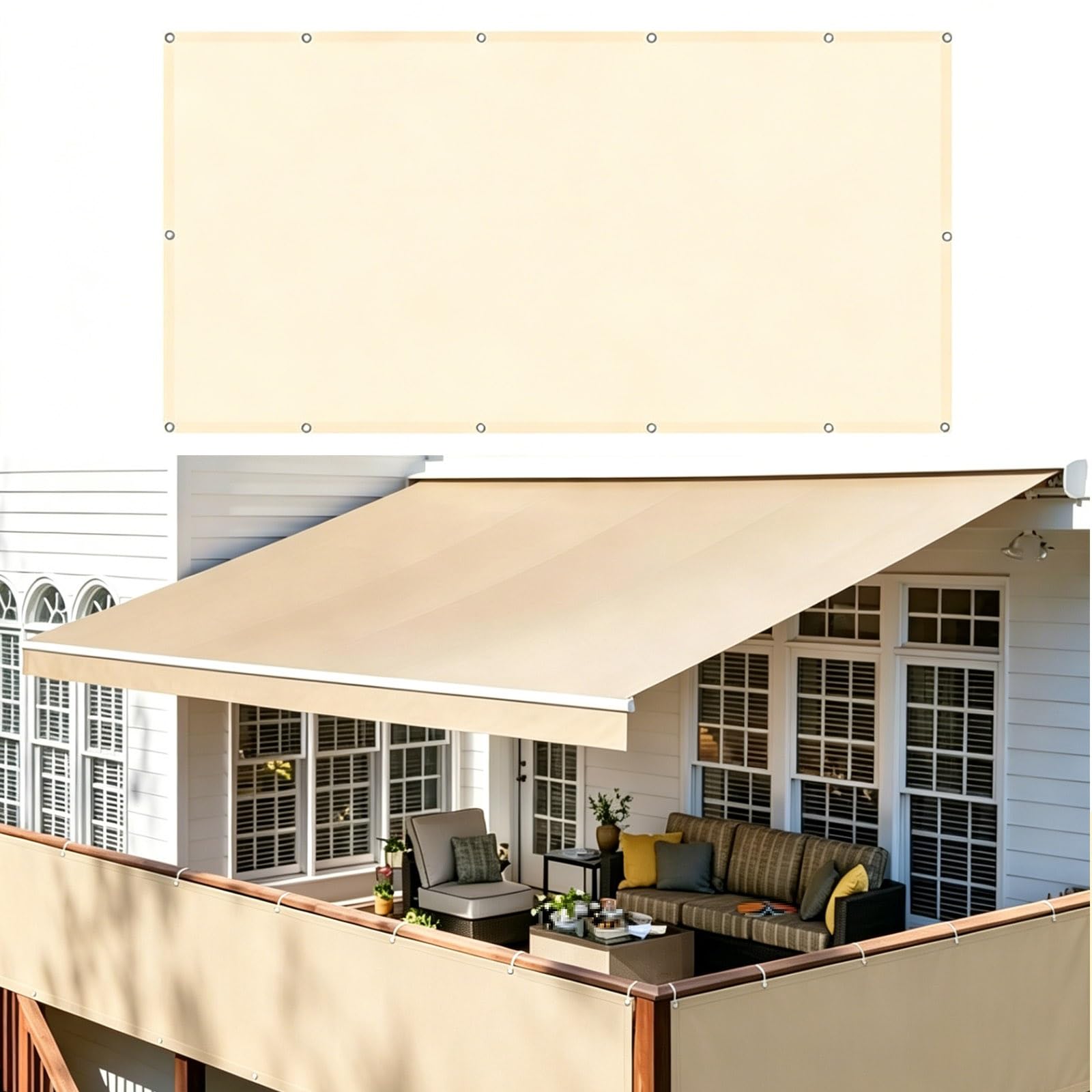 Lyfhysdsp Khaki Foldable Privacy Fence Screen, Waterproof Polyester, 95% Uv Protection, Windproof Breathable Reinforced Grommets For Balcony Deck Patio Pool Backyard(,100X500/3.3X16.4ft)