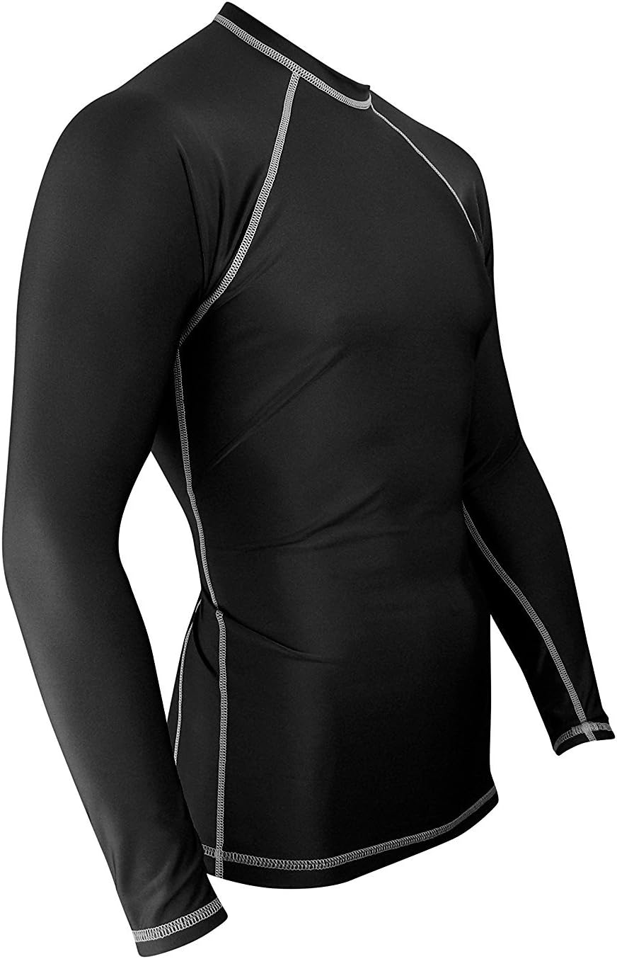 Rash Guard for Men Compression & Base Layer Shirt (Black - White Stitching, 4XL)