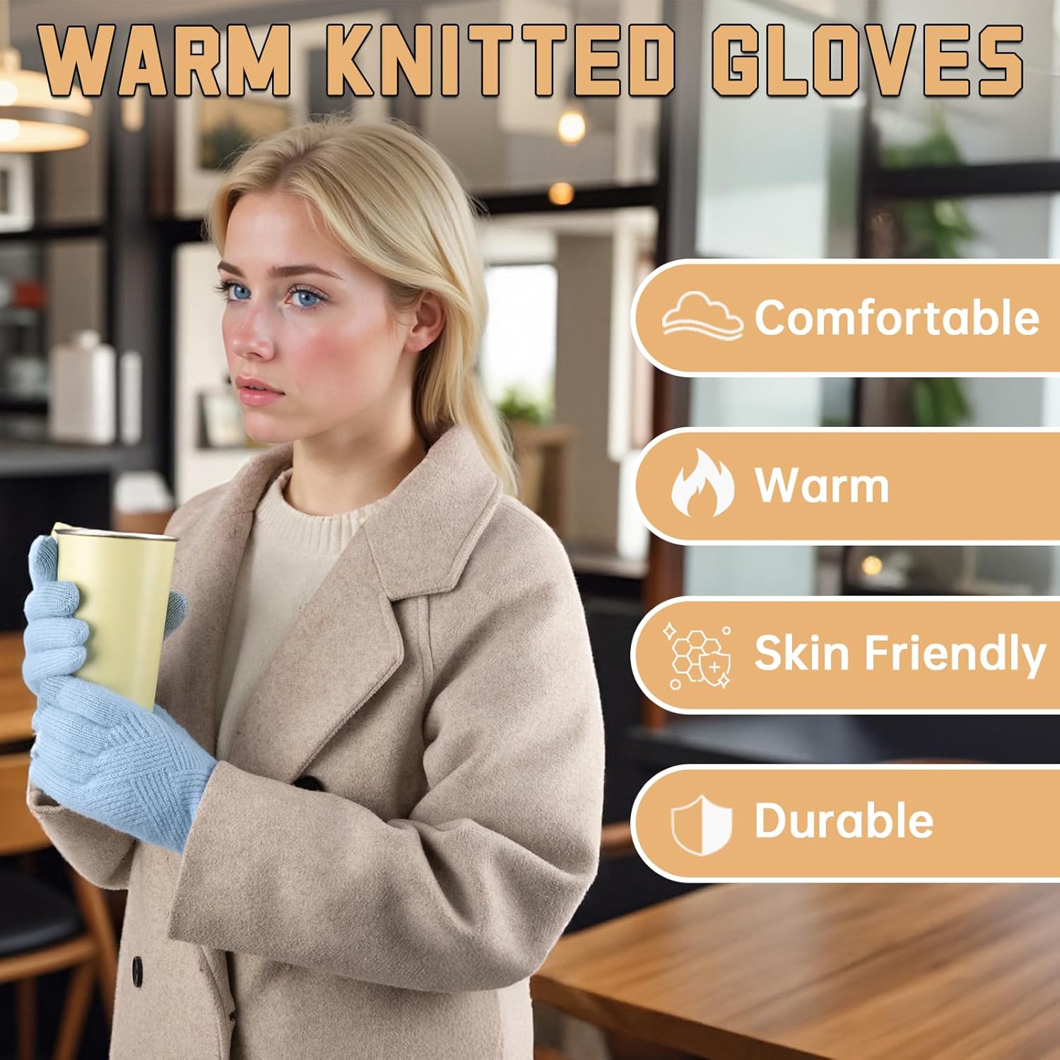 Winter Gloves for Women Touch Screen Thermal Soft Lining Elastic Knit Warm Gloves for Cold Weather - Image 5