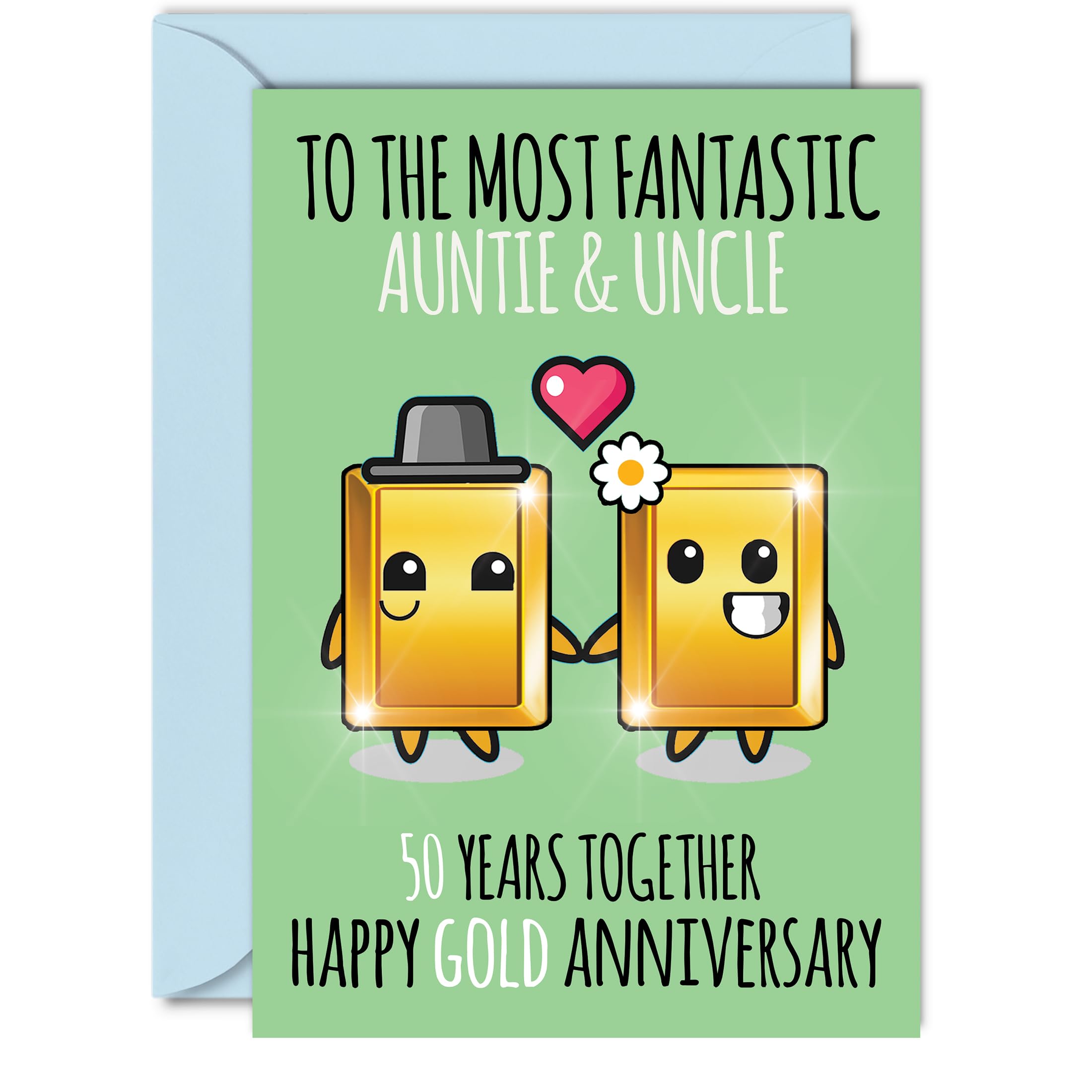 Cute Gold Anniversary Card for Auntie & Uncle - 50 Years Together - Happy 50th Wedding Anniversary Cards for Uncle Aunt, A5 Greeting Cards Anniversaries