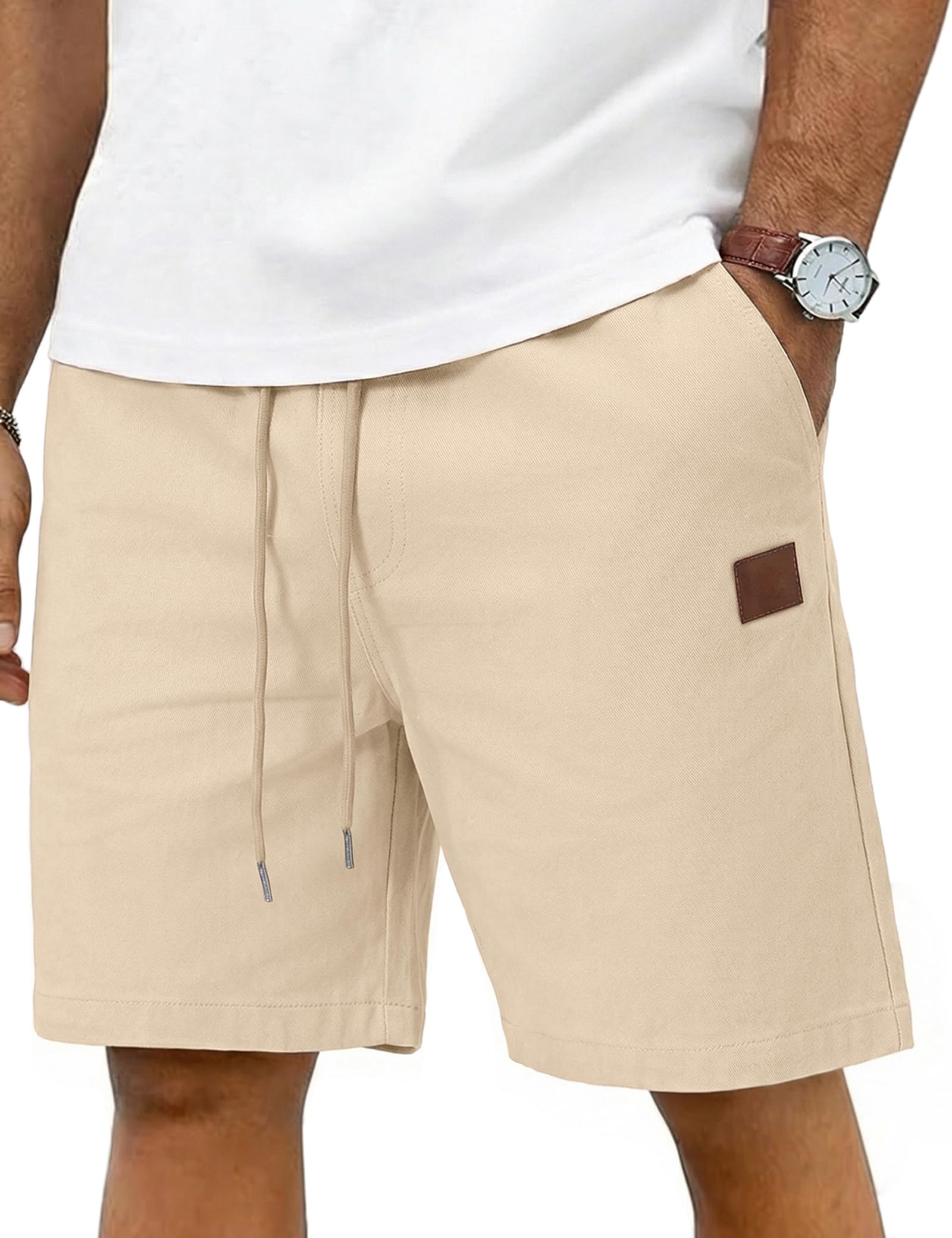 iClosam Kurze Hosen Herren Baumwolle Elastische Taille Shorts Herren mit Tunnelzug Männer Shorts Sommer Freizeithose mit Taschen für Alltag und Wochenende,S-3XL