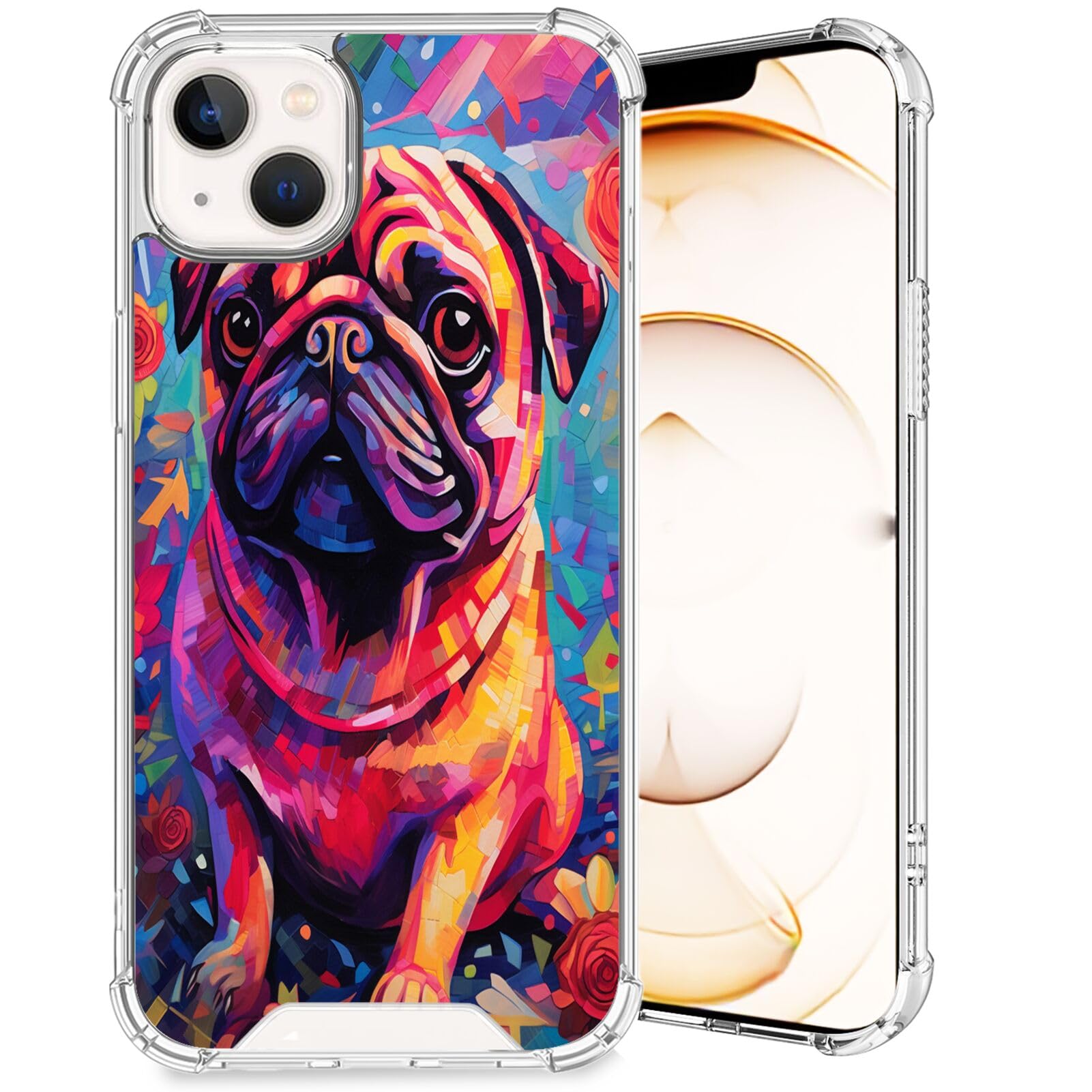 Elgzigok Transparent Case for iPhone 14 Plus Pug Dog-aa2 Phone Cover Clear Silicone Protective Case for iPhone 14 Plus Shock-Proof Four Corners Reinforced