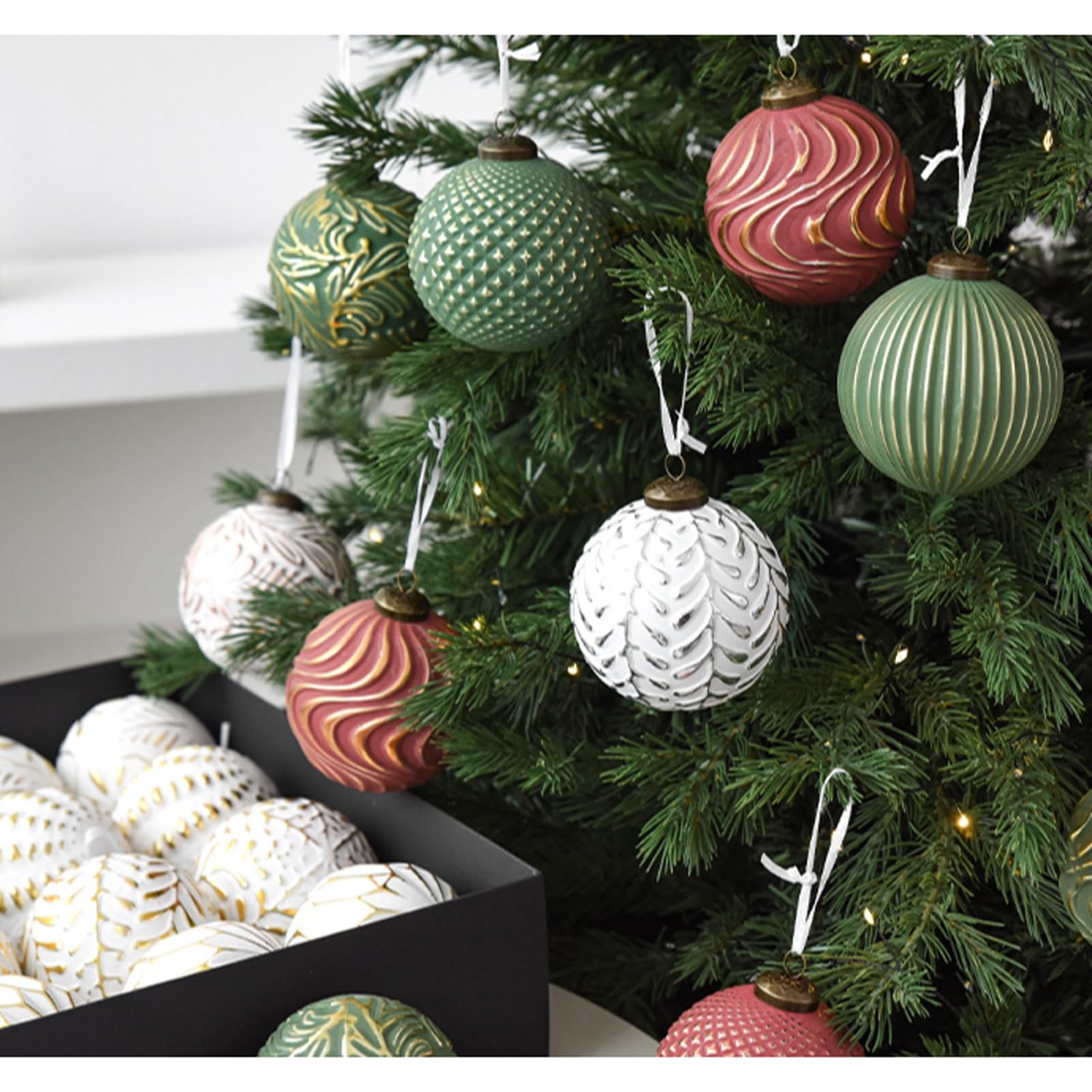 Palline di Natale, 12 palline di Natale rustiche da fattoria 3,15'' in plastica infrangibile for decorazioni natalizie sull'albero(Nero)