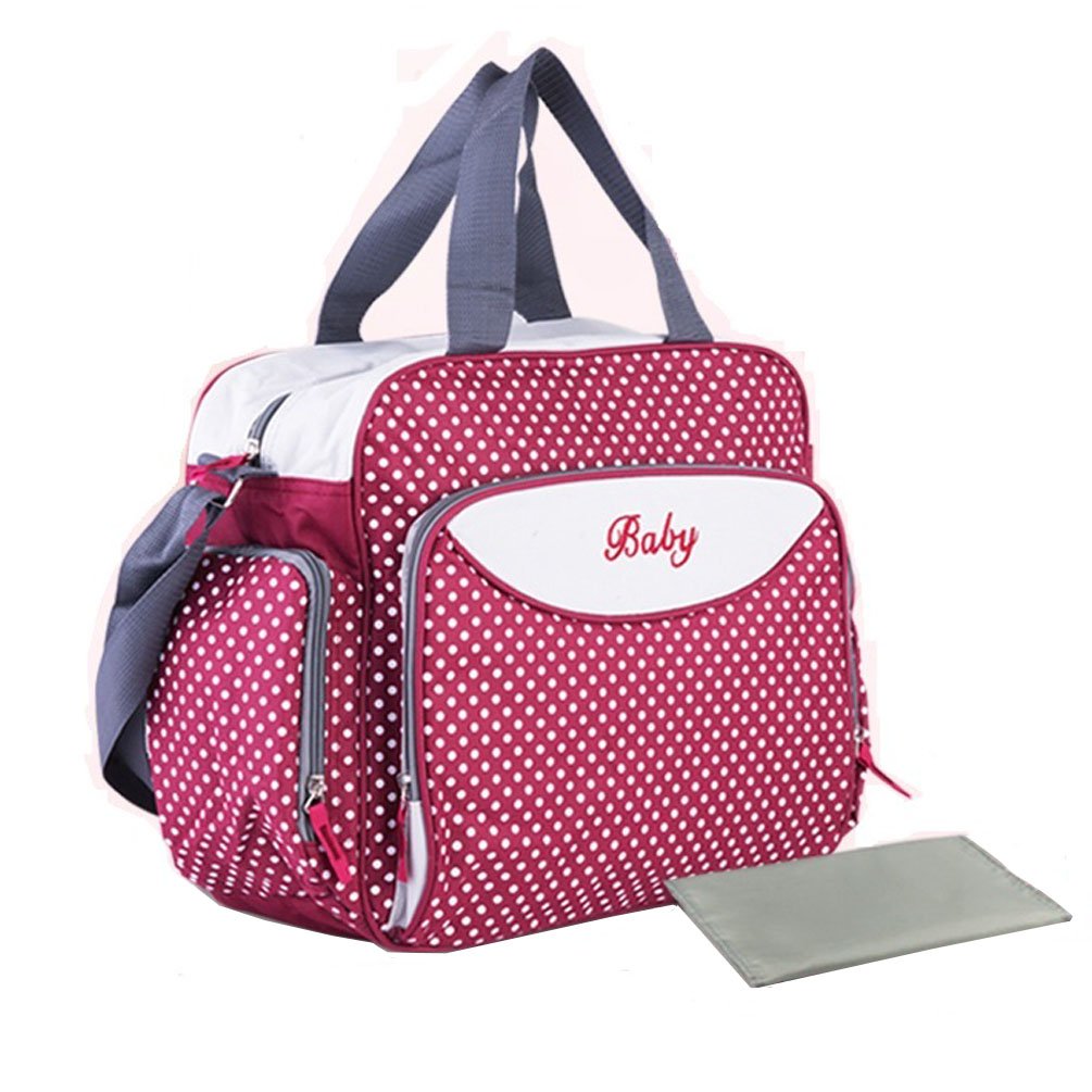 Baby Diaper Bag Nappy Changing Bag Large Capacity Multi Function Waterproof Mummy Handbag Wave Point 3 Color (Burgundy)