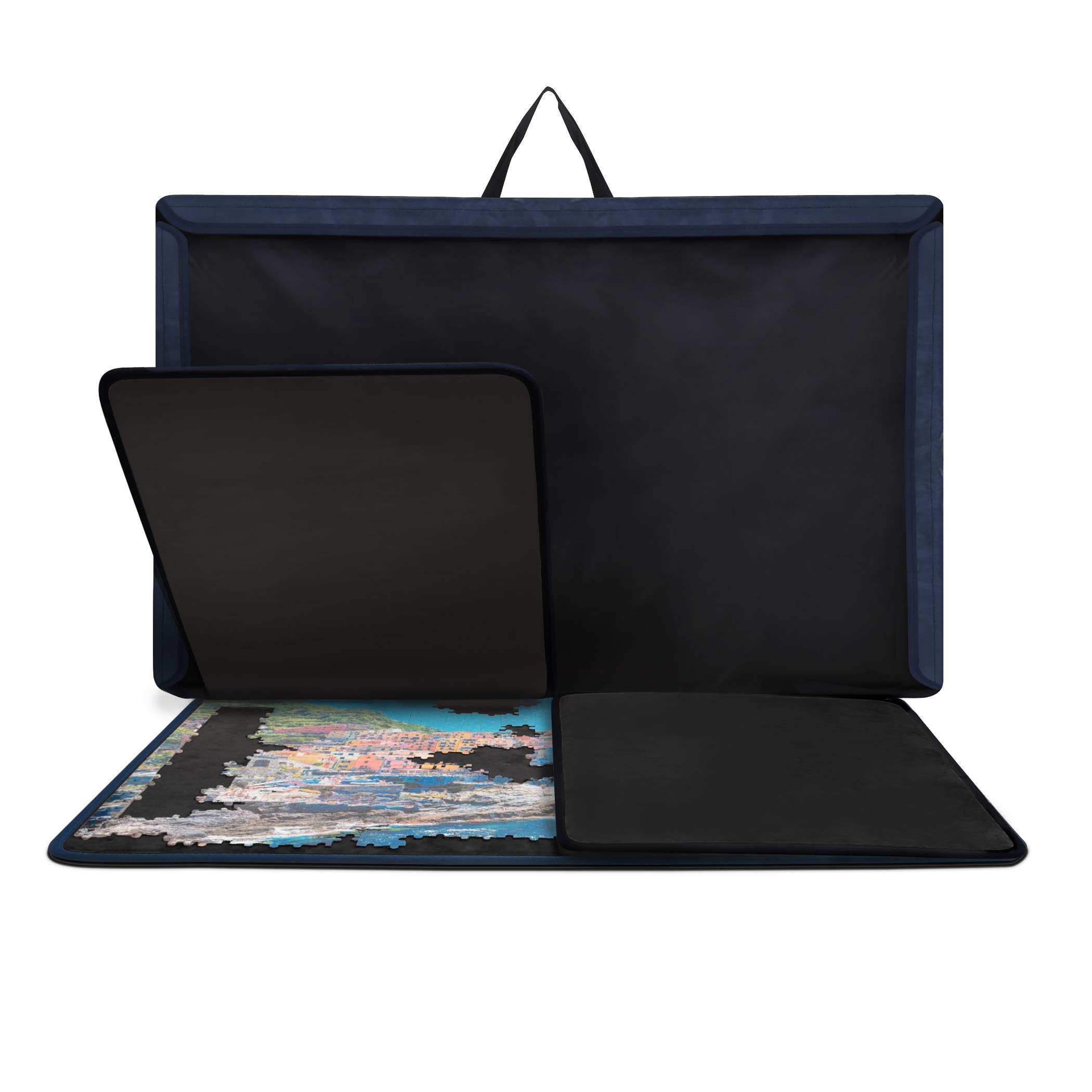 Becko US Puzzlebrett Tragbares Puzzle Case für bis zu 1000 Teile, Schwarz, Synthetikfaser, Jigsaw, Seriös, Unisex, Ab 12 Jahren, 1 Stück, 31.5 × 54.6 cm