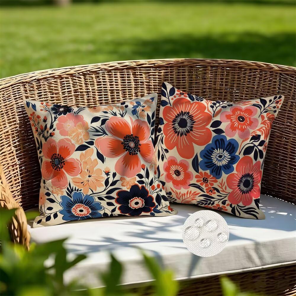 Federe Cuscini da Esterno Impermeabili 65x65 Primavera Copri Cuscini per Divano Fiori Federa Cuscino Moderno Decorativi Copricuscini per Divano Giardino Patio Soggiorno Copricuscino Set di 2 (IU53)