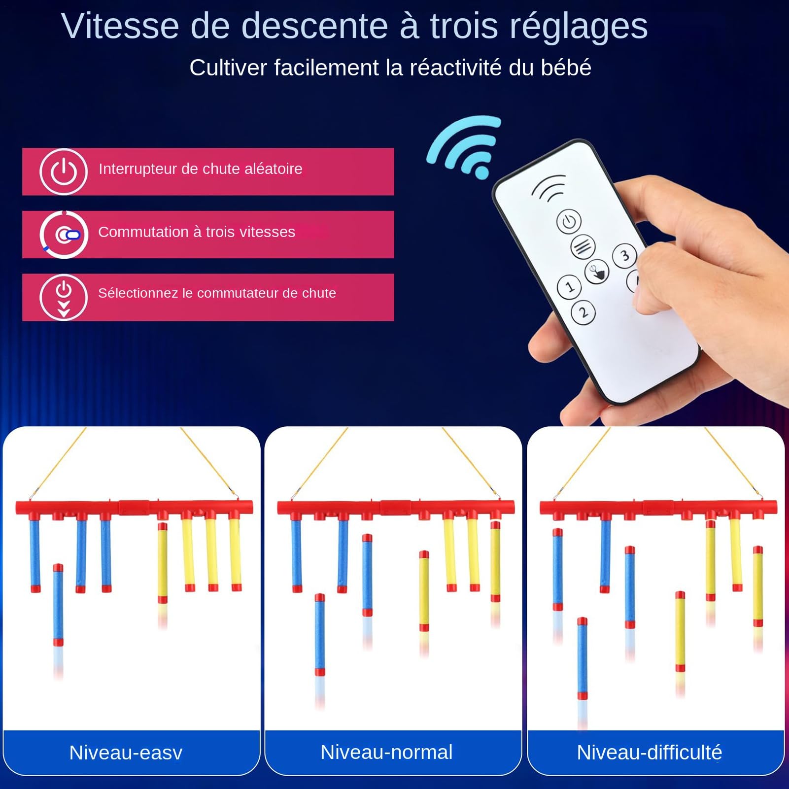 Jeux De Reflexe 3 Vitesses Réglables, Drop Stick Reflex Challenge Game, Hand Speed Challenge Game pour Enfant Et Adultes