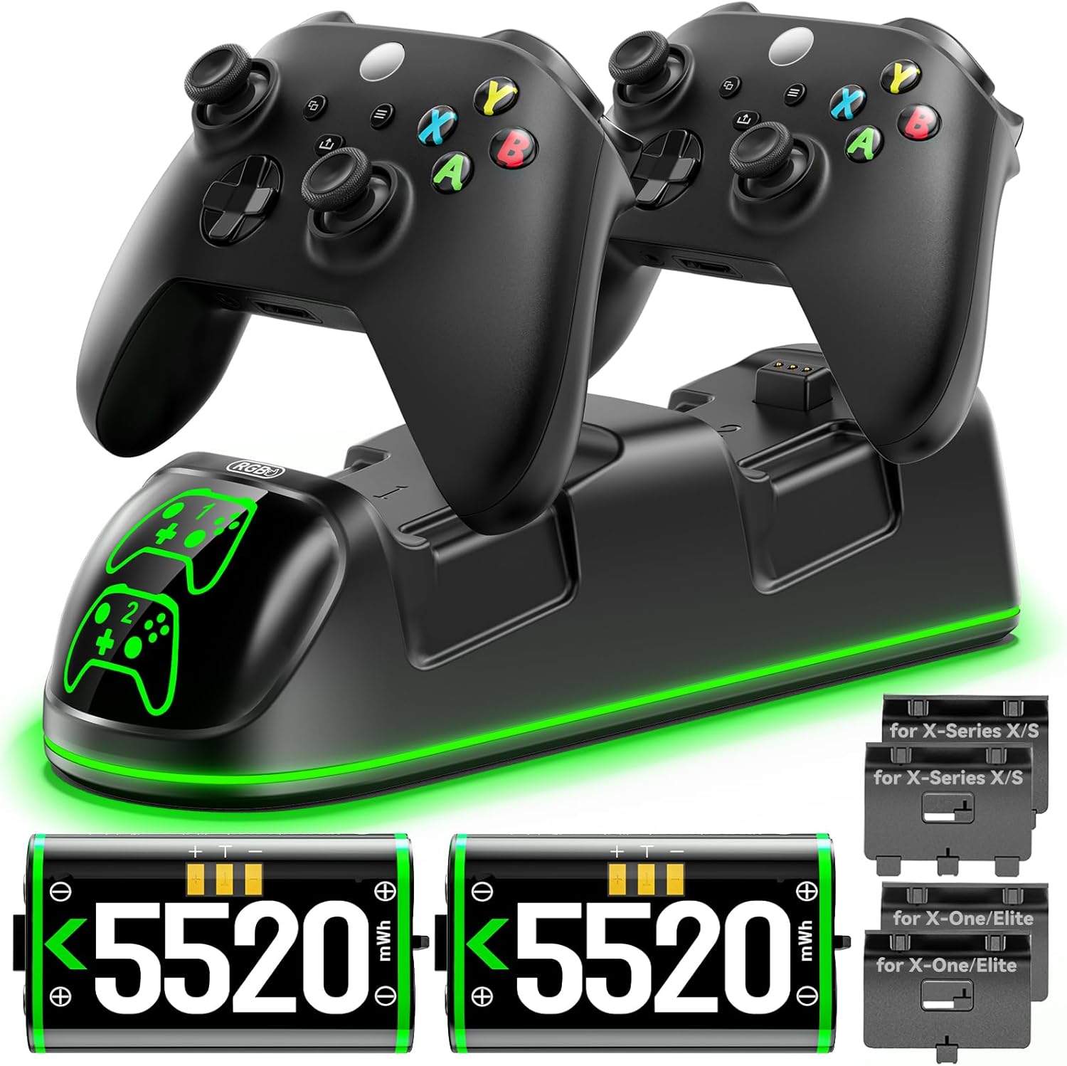 Controller Charger Station with 2 x 5520 mWh Rechargeable Battery Packs