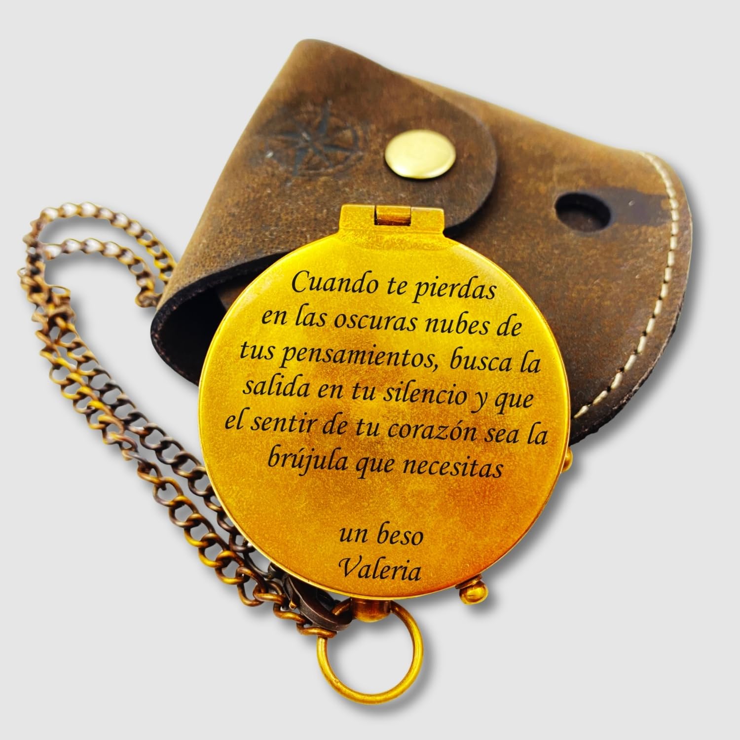 Brújula con tu Texto Personalizado, Funda de Piel o Caja Regalo de Madera Disponible, Vintage