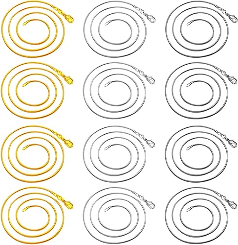 Miniatura 9 de EuTengHao Paquete de 12 cadenas de collar chapadas en plata, cadenas de serpiente a granel para fabricación de joyas, manualidades, 0.472 in (18