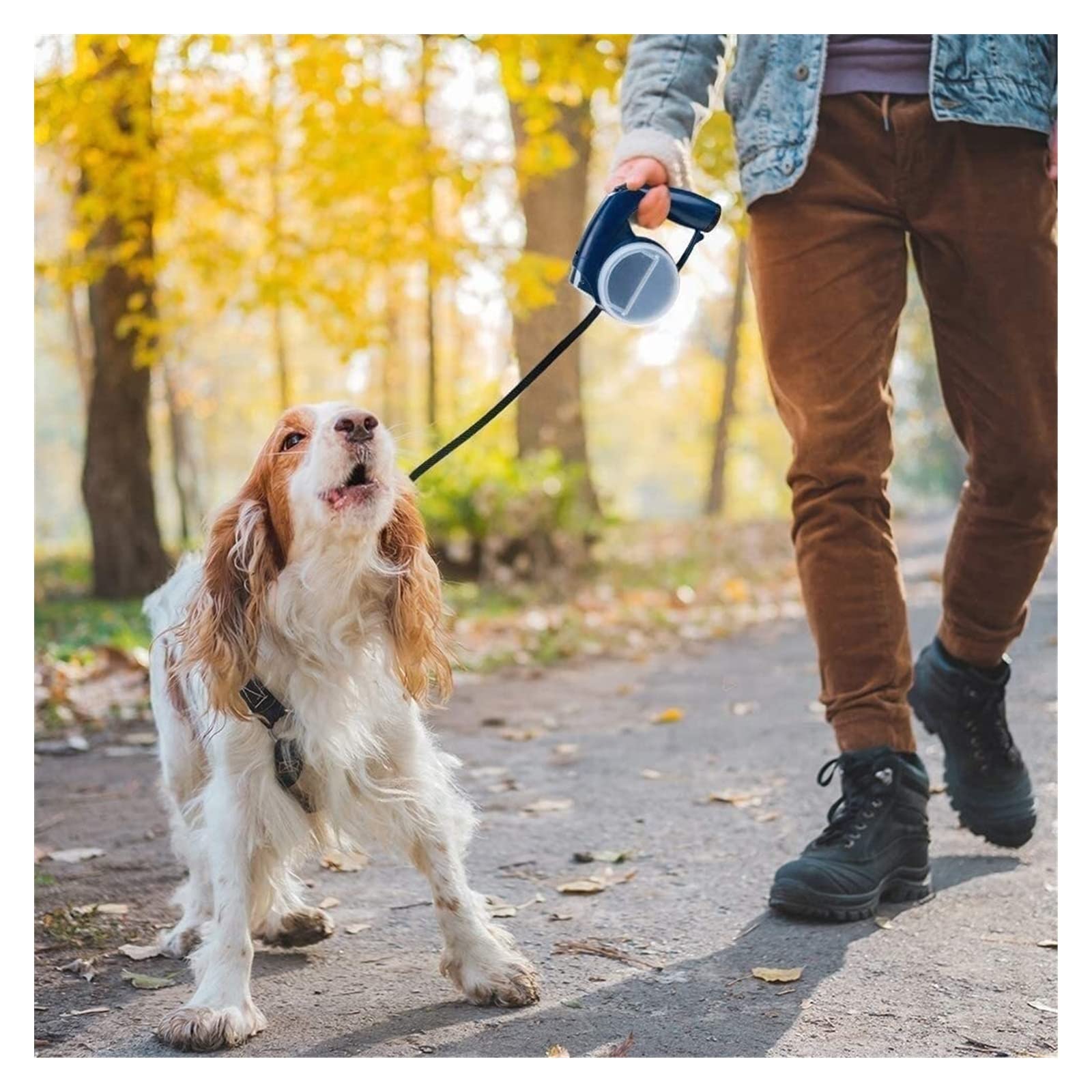 GOUJIAN Guinzaglio retrattile per cani, 4 m, 360°, senza grovigli, con torcia LED, contenitore per snack e dispenser di sacchetti della spazzatura, guinzaglio per cani all-in-two | rosso