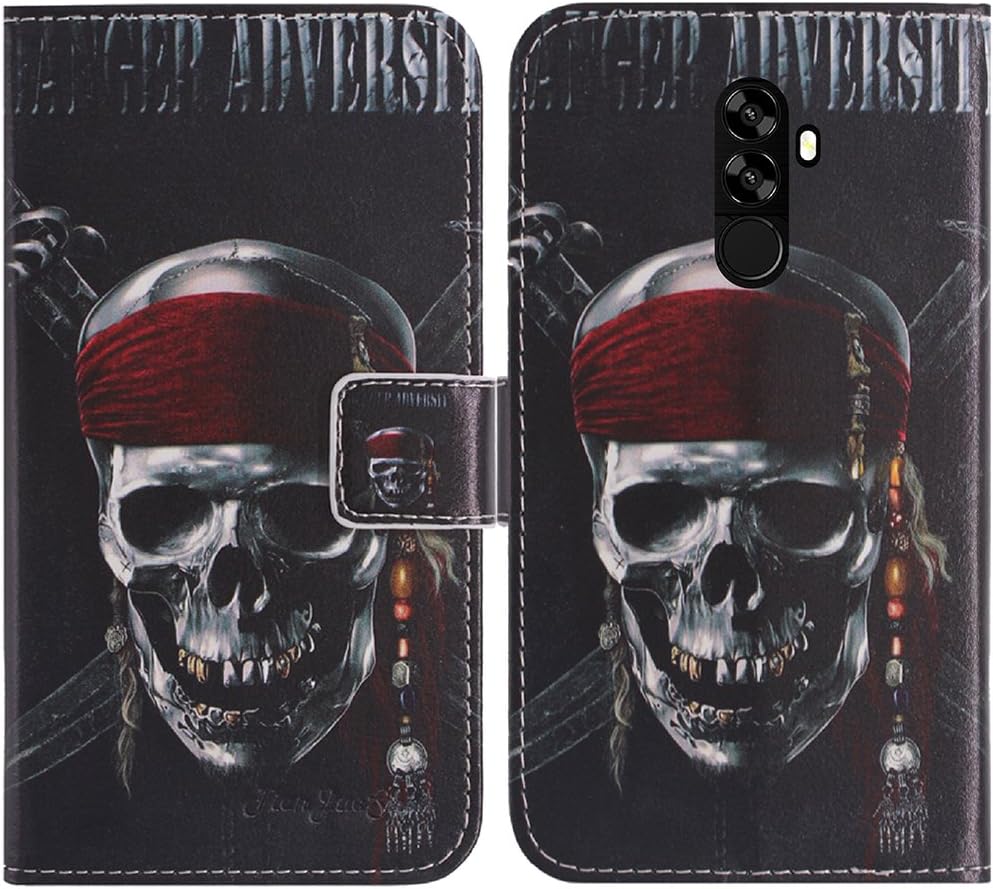 TienJueShi Calavera Book Style Funcion de Soporte Funda Caso Carcasa Proteccion Cuero Skin Case Cover Etui para Homtom S99 5.5 Inch