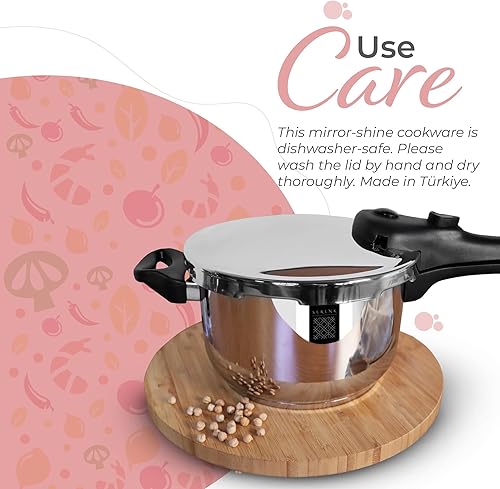 Miniatura 3 de Serenk Olla a presión de inducción de alta presión, olla de acero inoxidable de 5 cuartos de galón con protección contra sobrecalentamiento, bloqueo