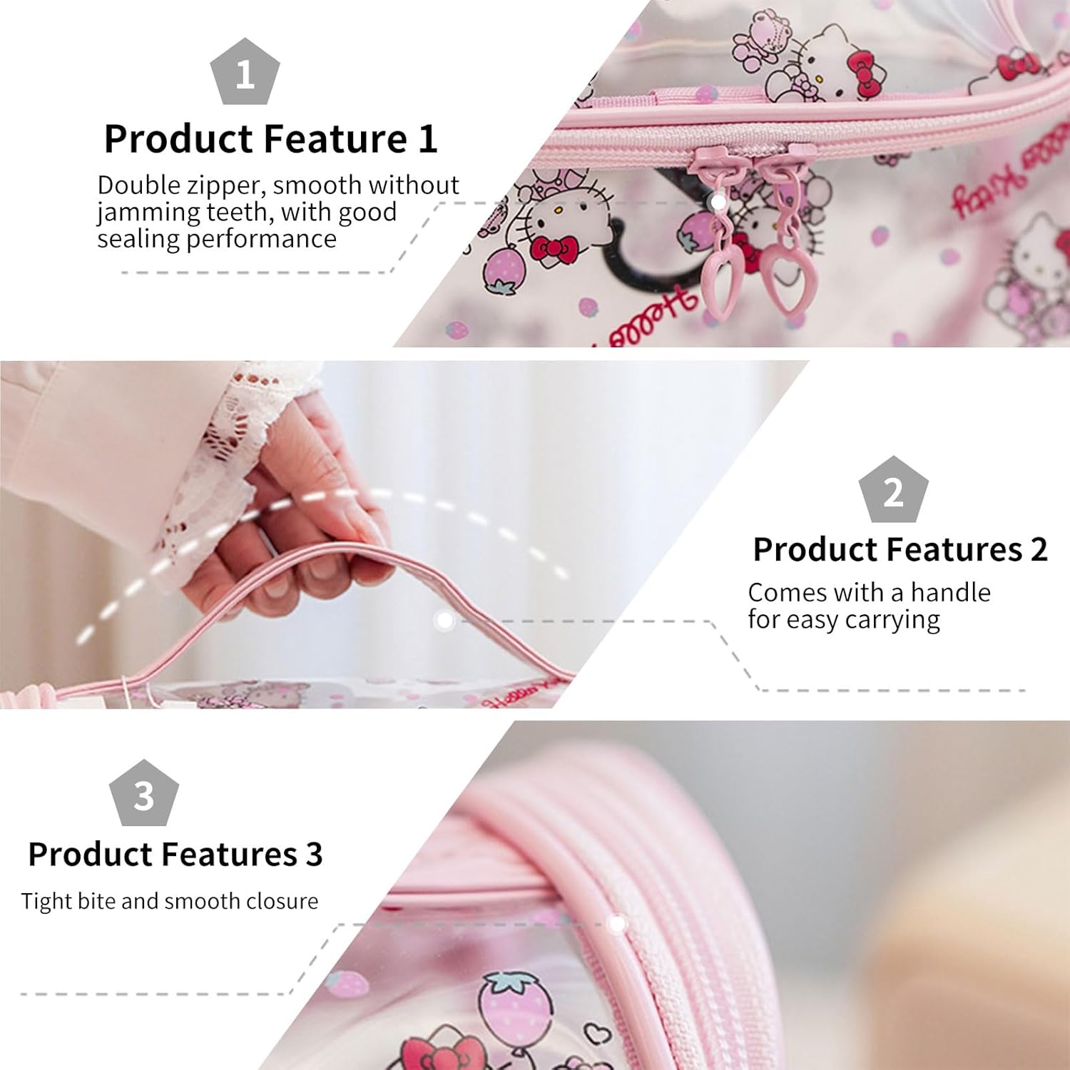 Cute Makeup Bag, Cartoon Toiletry Bag, Transparent Makeuo Bag, Handheld Zippered Travel Cosmetic Bag, The Best Gifts for Women (Red) - Image 3