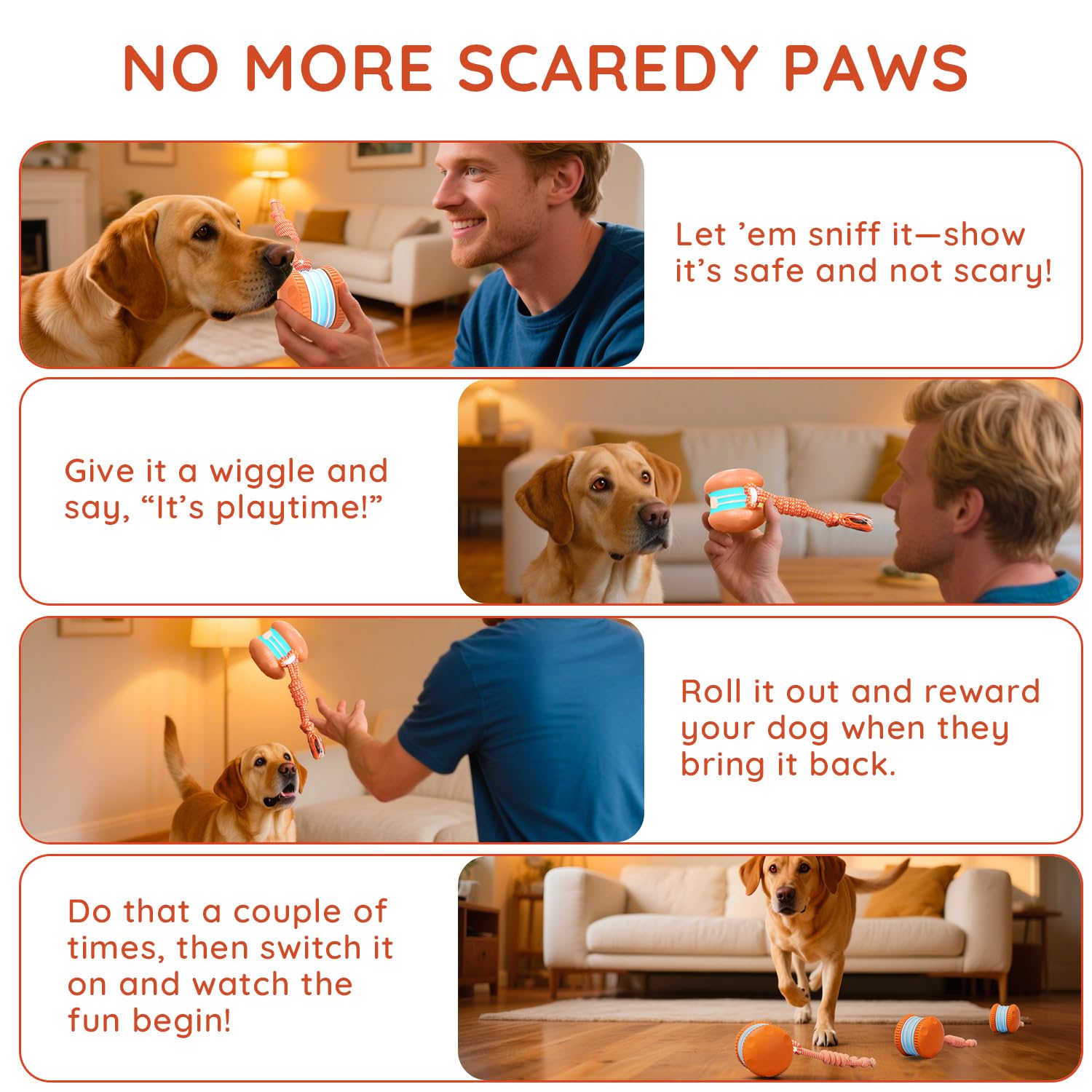 QGI Interactive Dog Toys, Random Path Electric Automatic Moving and Rolling Dogs Toy with Rope for Small Medium Large Dogs, Motion-Activated Dog Stimulation Toy for Boredom Relief (Orange) - image 5